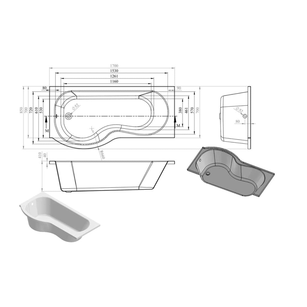 Modern white bathtub with detailed technical drawing, dimensions, and design specifications for luxurious bathroom renovation. Suitable for high-end bathroom designs and precise installation planning.