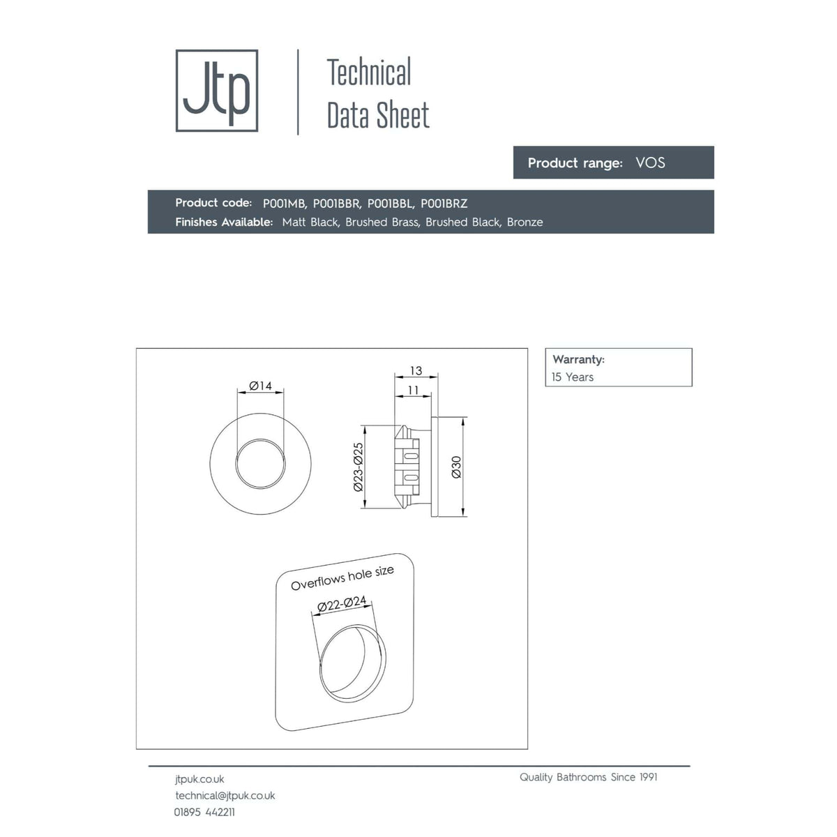 High-quality bathroom technical data sheet with detailed measurements and product specifications for Bubly Bathrooms VOS range.