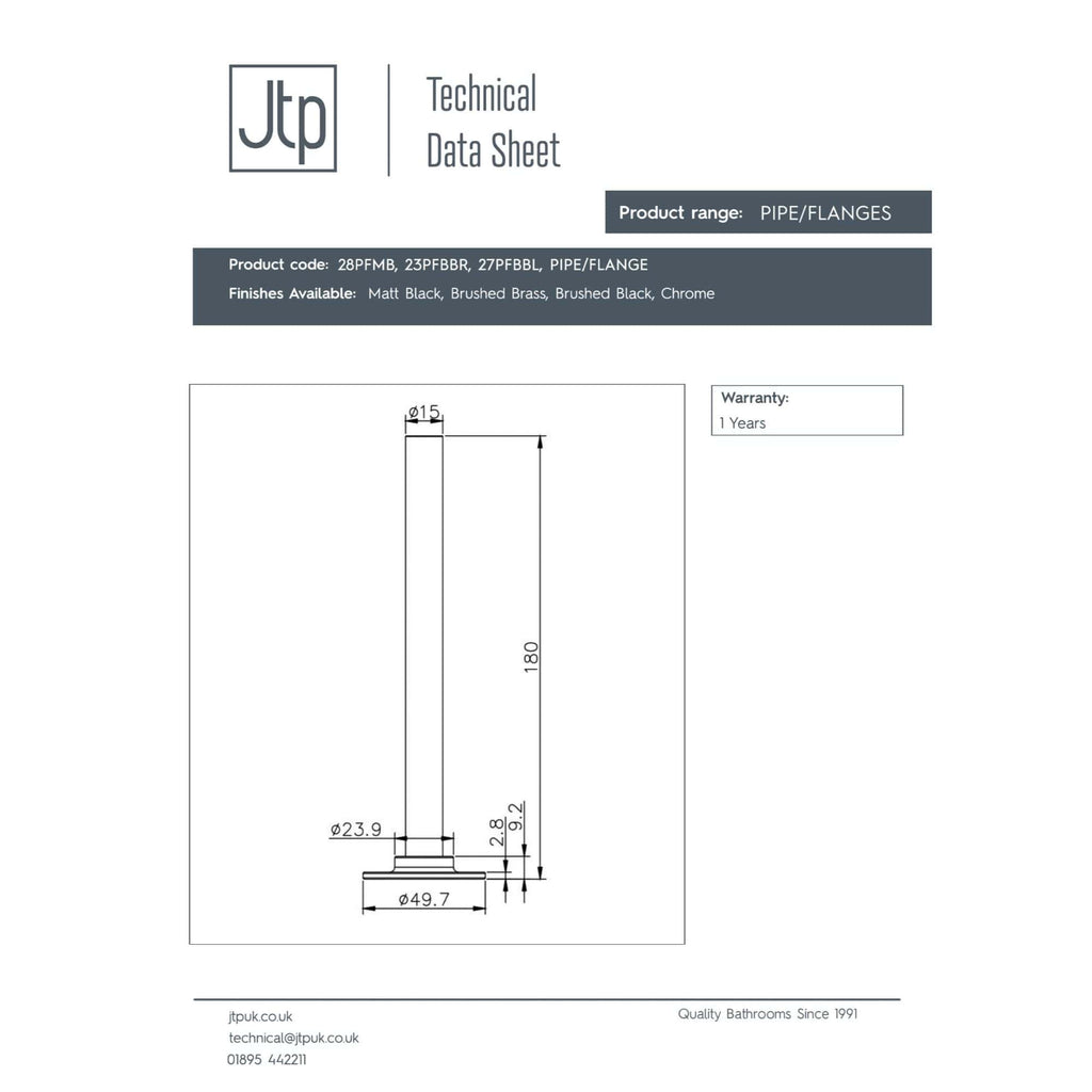 High-quality bathroom pipes and flanges in matte black, brushed brass, brushed black, or chrome finishes for modern bathroom installations and plumbing systems.