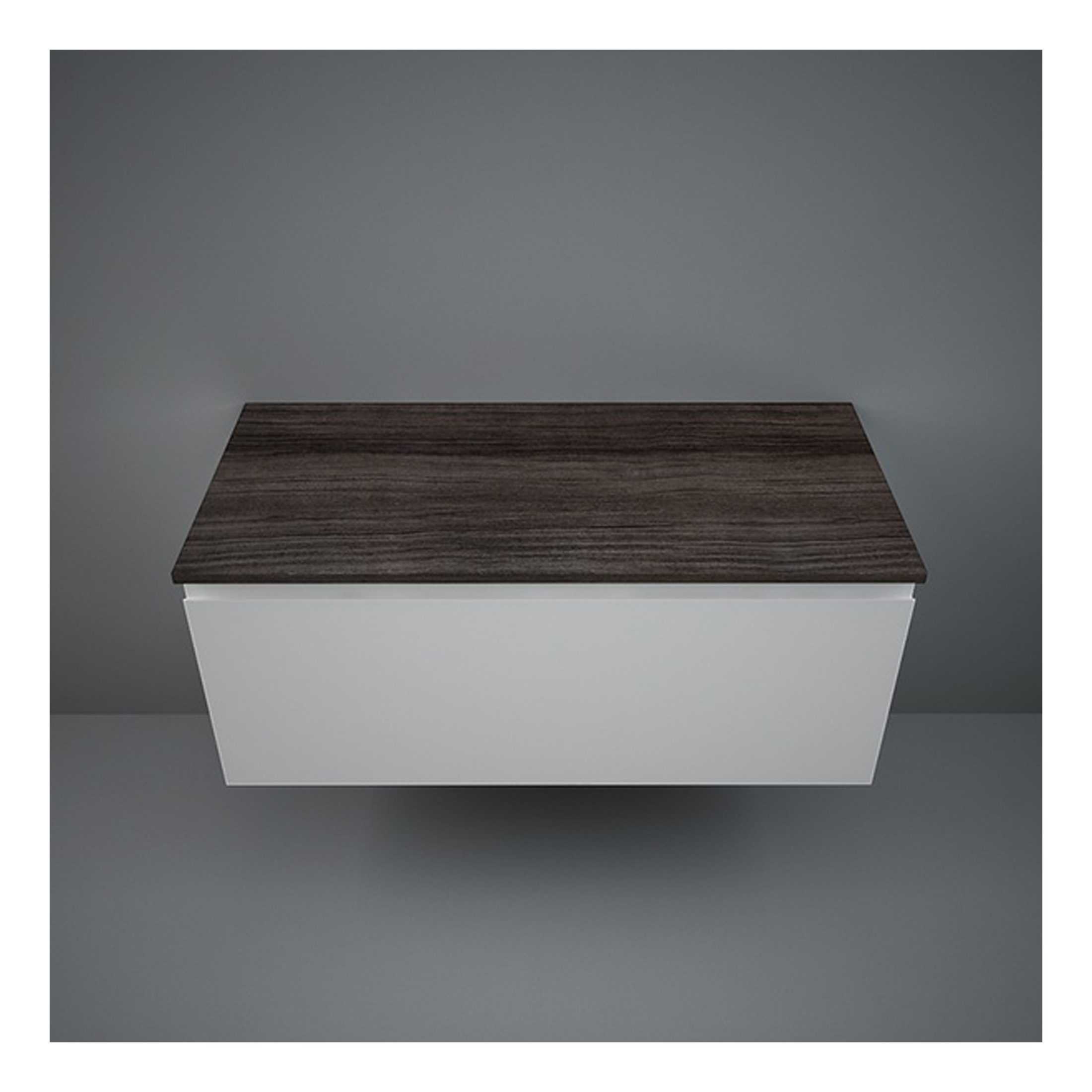 Sleek modern bathroom vanity with a dark wood top and white drawer unit, perfect for stylish bathroom storage and contemporary bathroom design.