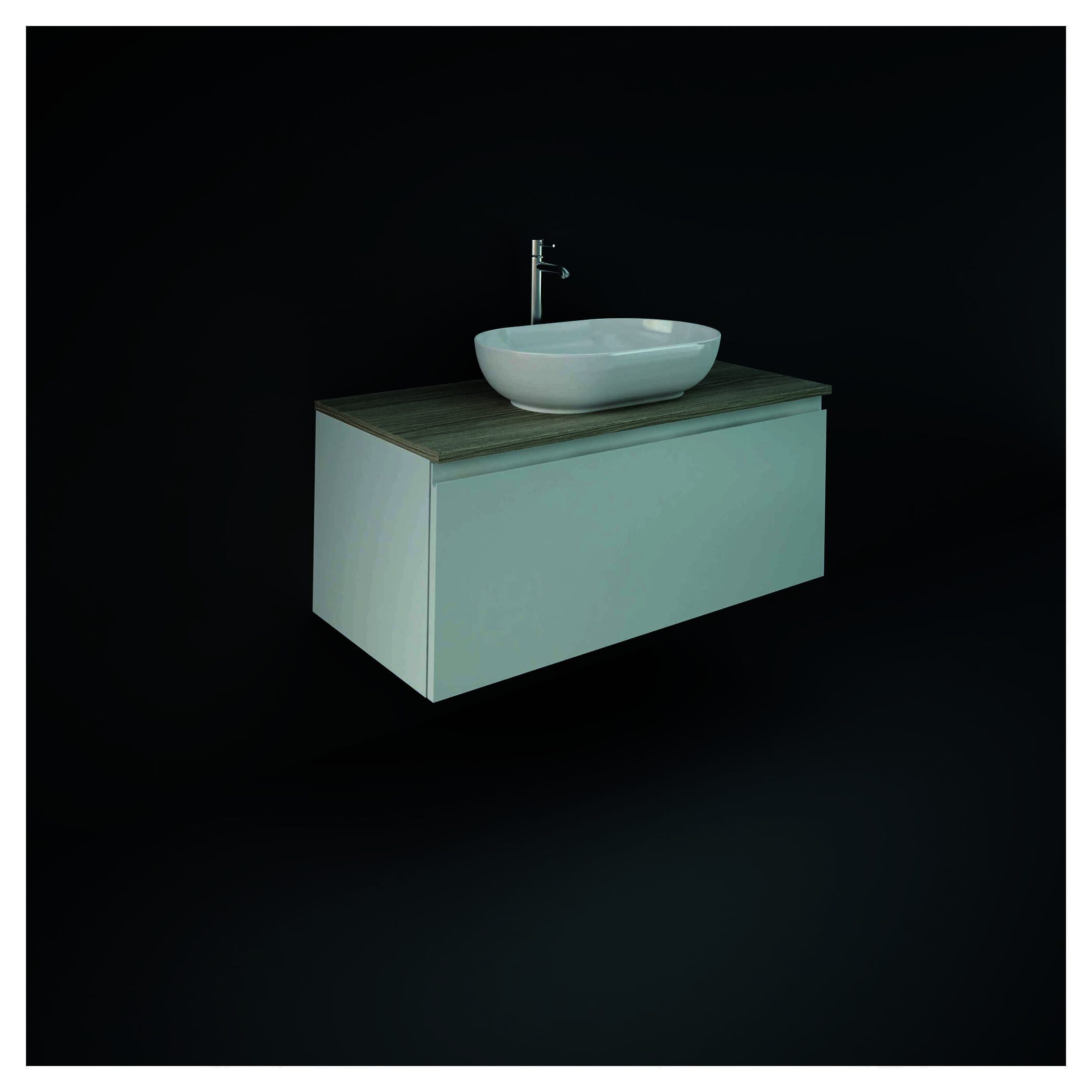 Contemporary bathroom vanity with a sleek white basin and wooden countertop, ideal for modern bathroom designs. Featuring clean lines and minimalist style for a stylish and functional bathroom setup.