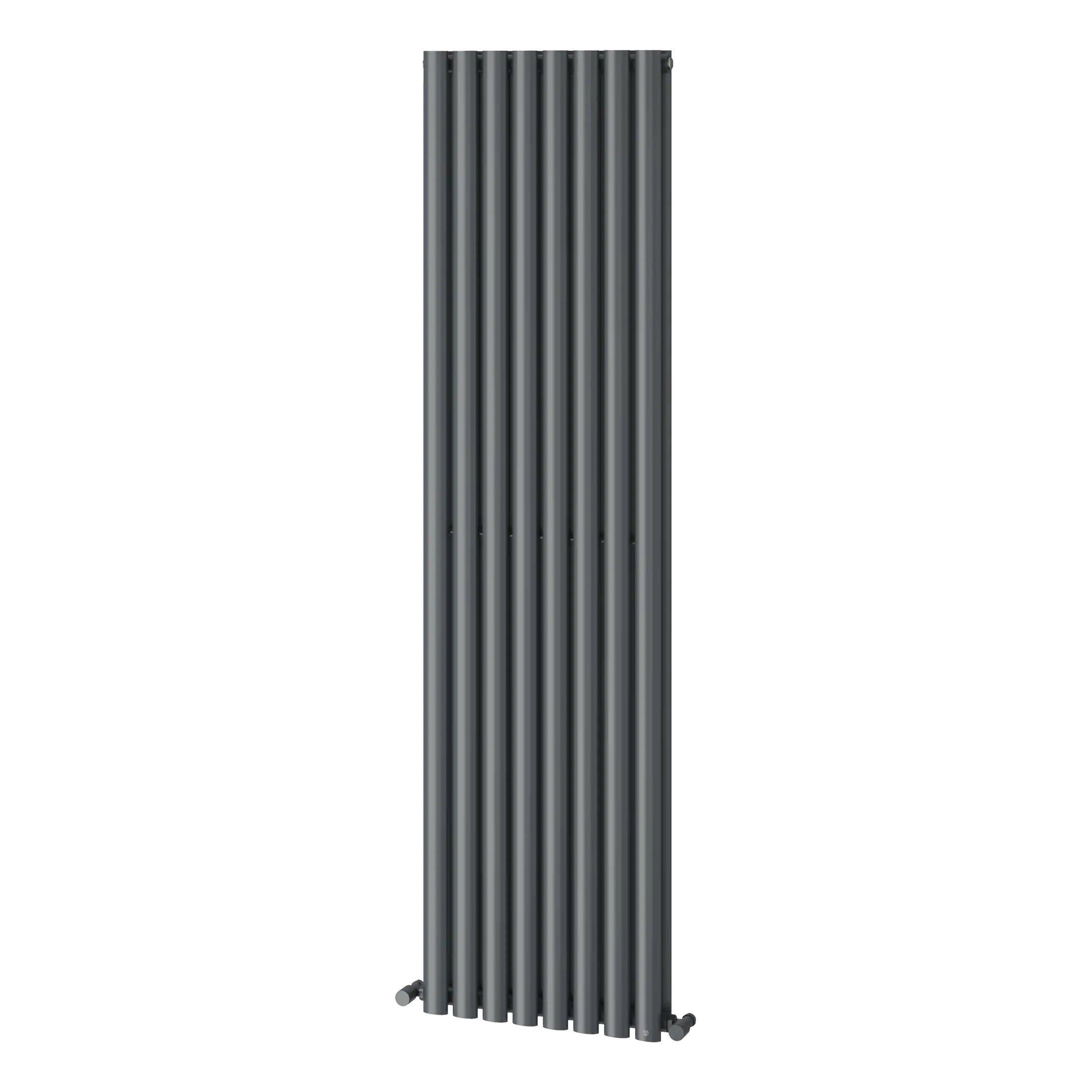 Sleek black vertical radiator perfect for modern bathroom decor, ideal for central heating and towel drying, enhancing bathroom heating efficiency.