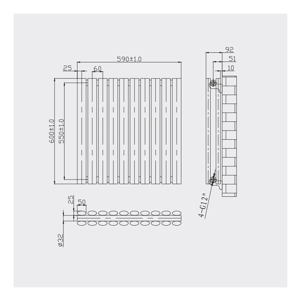 High-quality radiator technical blueprint showcasing modern bathroom heating solutions with precise measurements and installation details. Ideal for bathroom renovation projects.