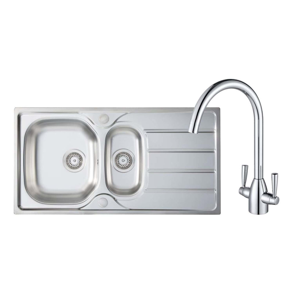 Stainless steel kitchen sink with drainer and modern chrome tap, ideal for contemporary bathroom or kitchen renovation. Durable, easy-to-clean, and stylish design from Bubly Bathrooms.