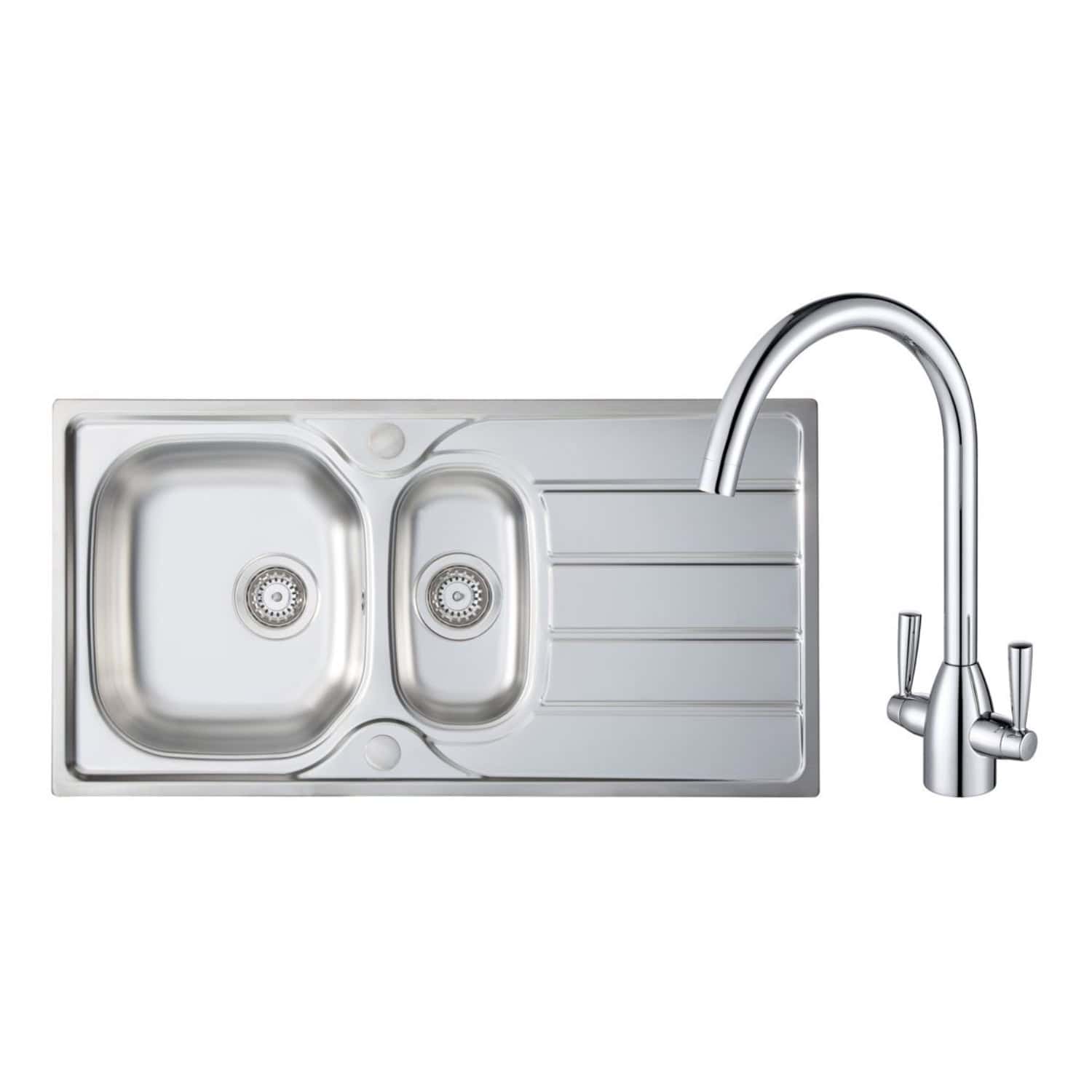 Stainless steel kitchen sink with drainer and modern chrome tap, ideal for contemporary bathroom or kitchen renovation. Durable, easy-to-clean, and stylish design from Bubly Bathrooms.
