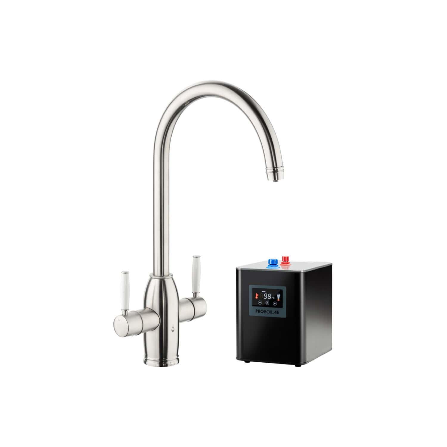 High-quality stainless steel commercial kitchen water filtration faucet with digital controls and temperature display for professional bathroom plumbing.