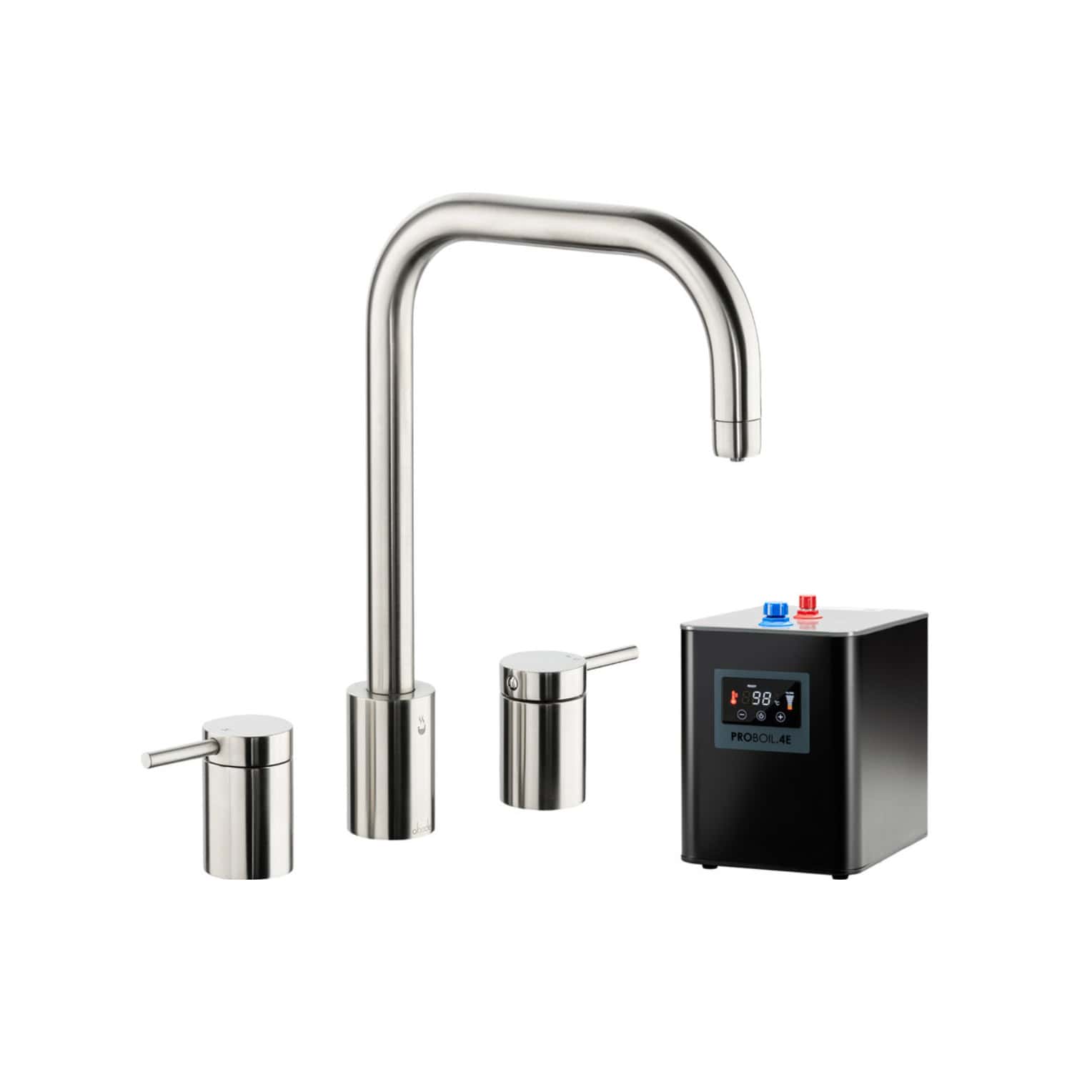 Sleek stainless steel water filtration system with touch screen control, high-performance faucet, and dispenser for clean, safe drinking water in modern bathrooms and kitchens.