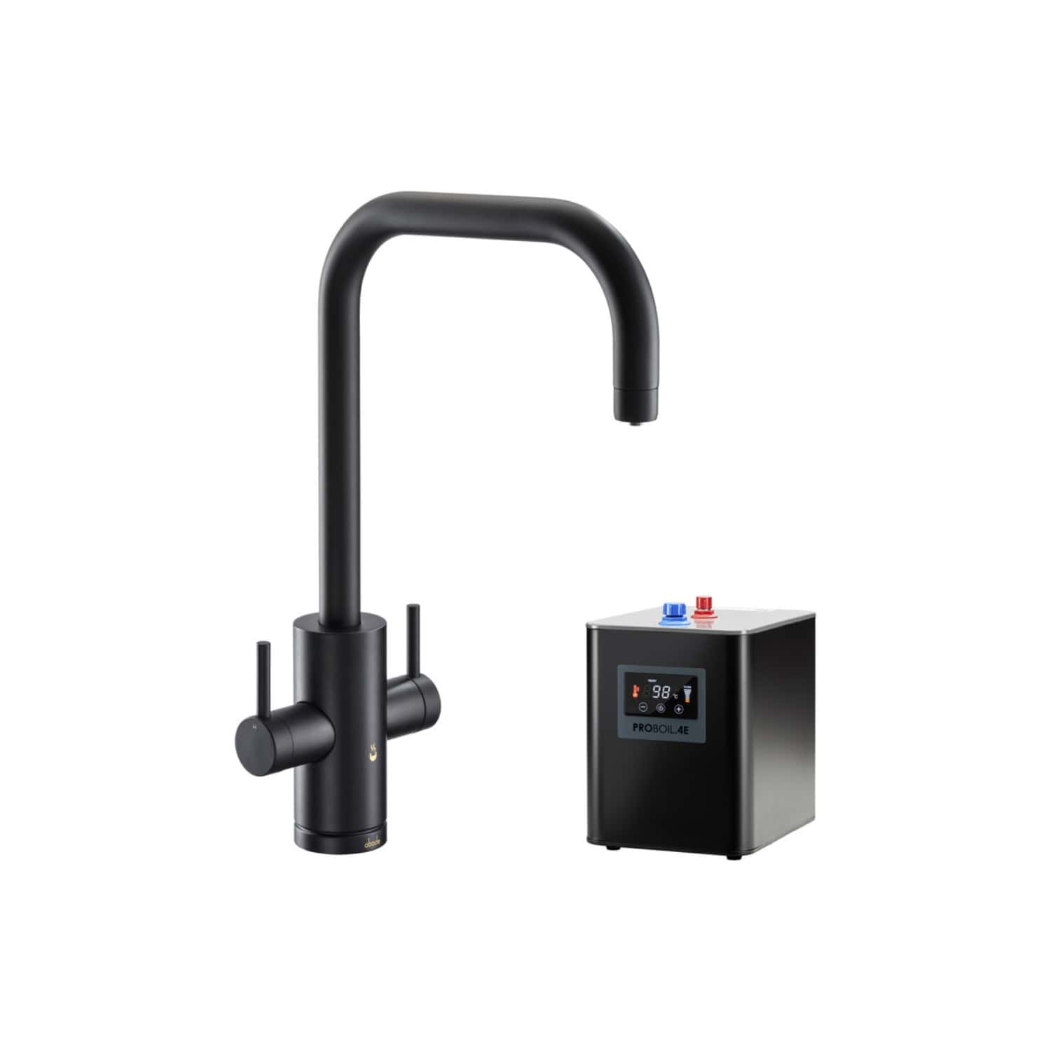 Sleek black automatic touchless kitchen or bathroom faucet with digital temperature control and sensor, ideal for modern Bubly bathrooms for hygienic and hands-free water access.
