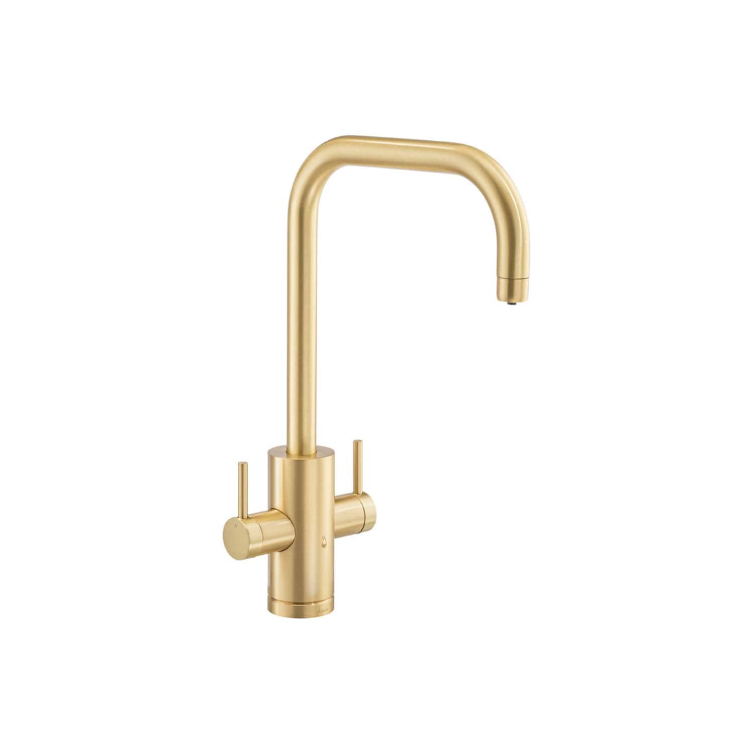 Sleek gold kitchen sink mixer tap with modern design and dual controls, perfect for contemporary bathroom or kitchen upgrades. Durable finish and ergonomic handles for easy use.