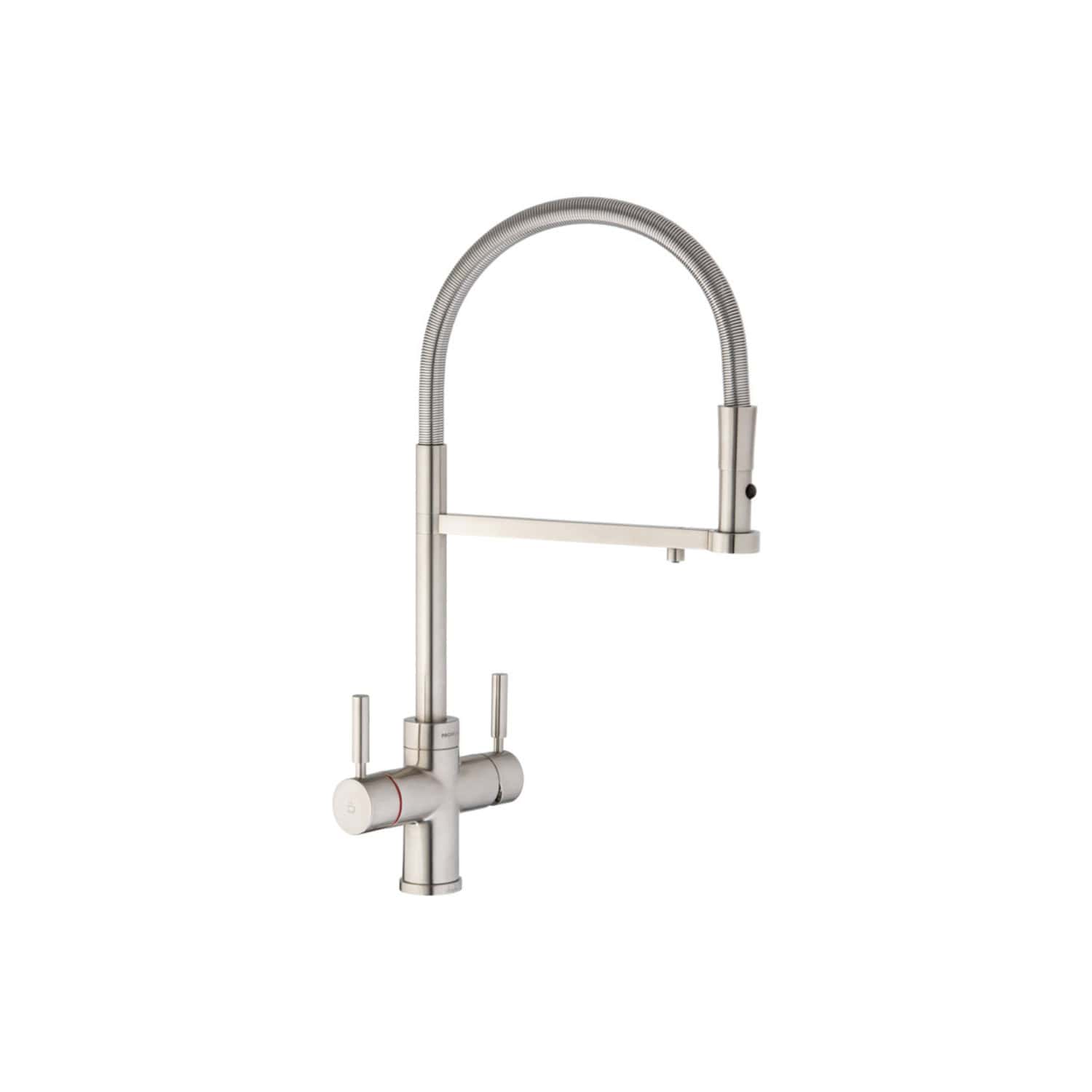Sleek stainless steel kitchen faucet with flexible hose and modern design, ideal for contemporary bathroom or kitchen renovations, offering durability and style.