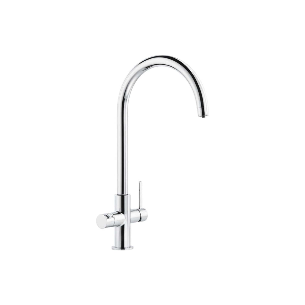 Sleek, modern chrome kitchen tap with a high-arc design and single lever control, ideal for contemporary bathroom or kitchen renovations.