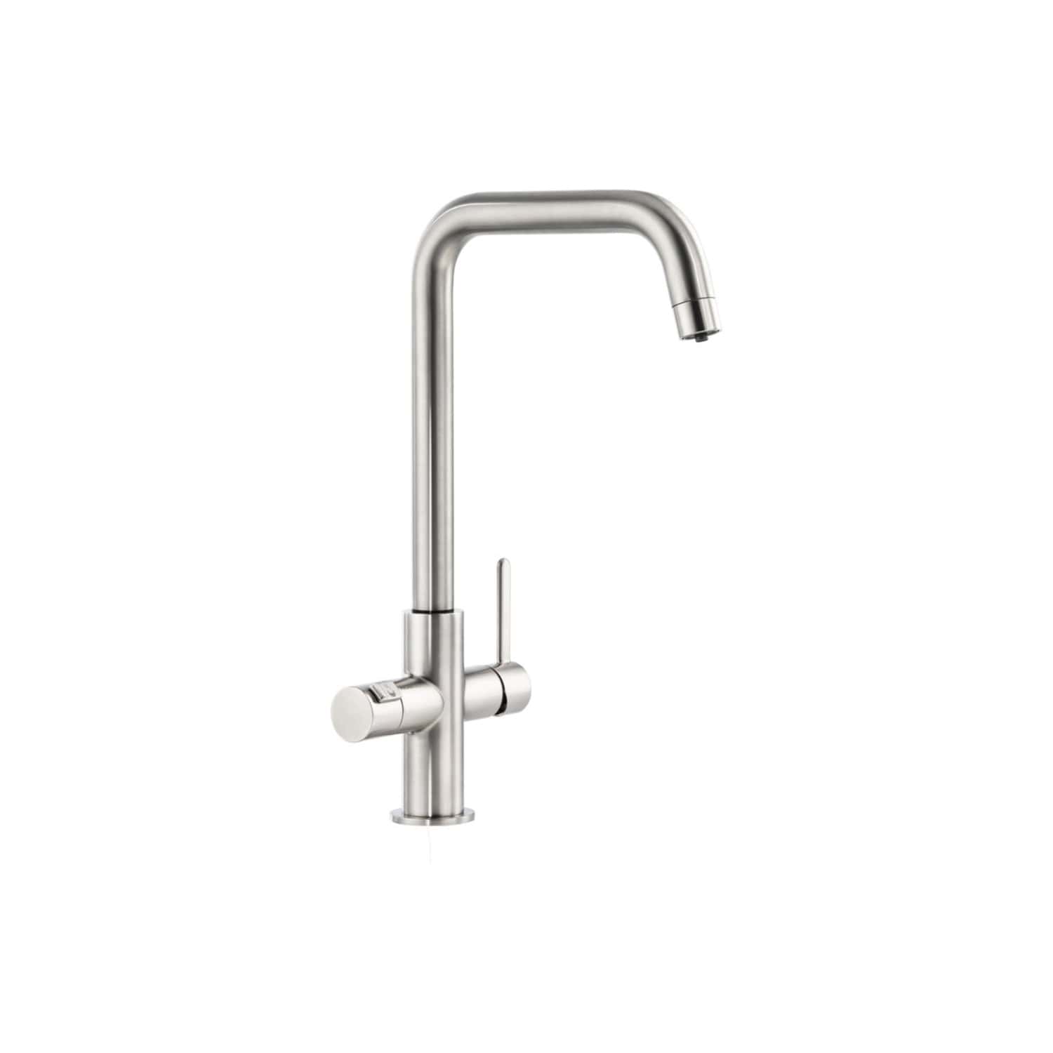Sleek stainless steel kitchen tap with high-arc spout and single lever handle, ideal for modern bathrooms and kitchens, offering durability and style.