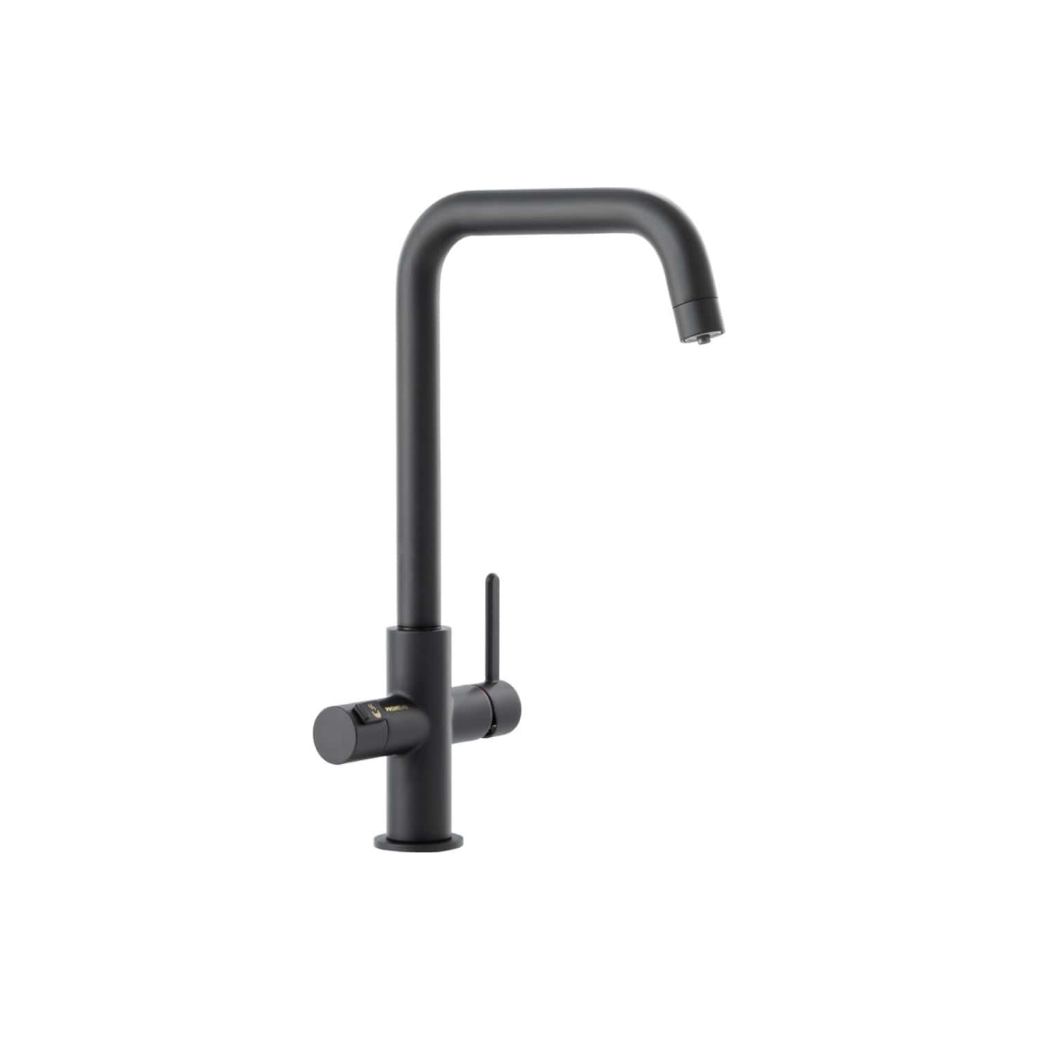 Sleek black kitchen sink tap with modern design, single lever control and high curved spout for easy filling and cleaning. Durable matte finish enhances contemporary bathroom or kitchen decor.