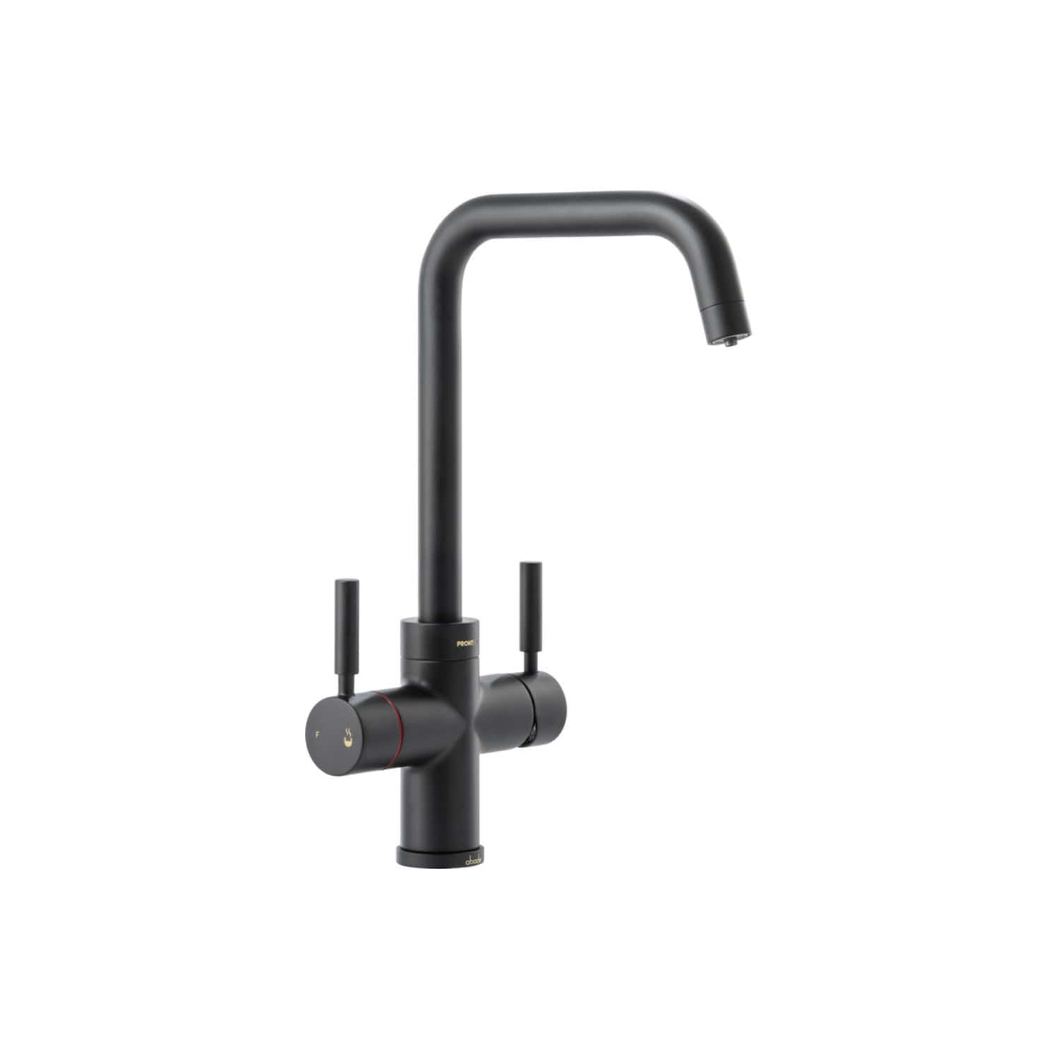 Sleek black kitchen or bathroom mixer tap with modern design, pull-down faucet, and dual handles for precise control, suitable for contemporary kitchen or bathroom renovation projects.