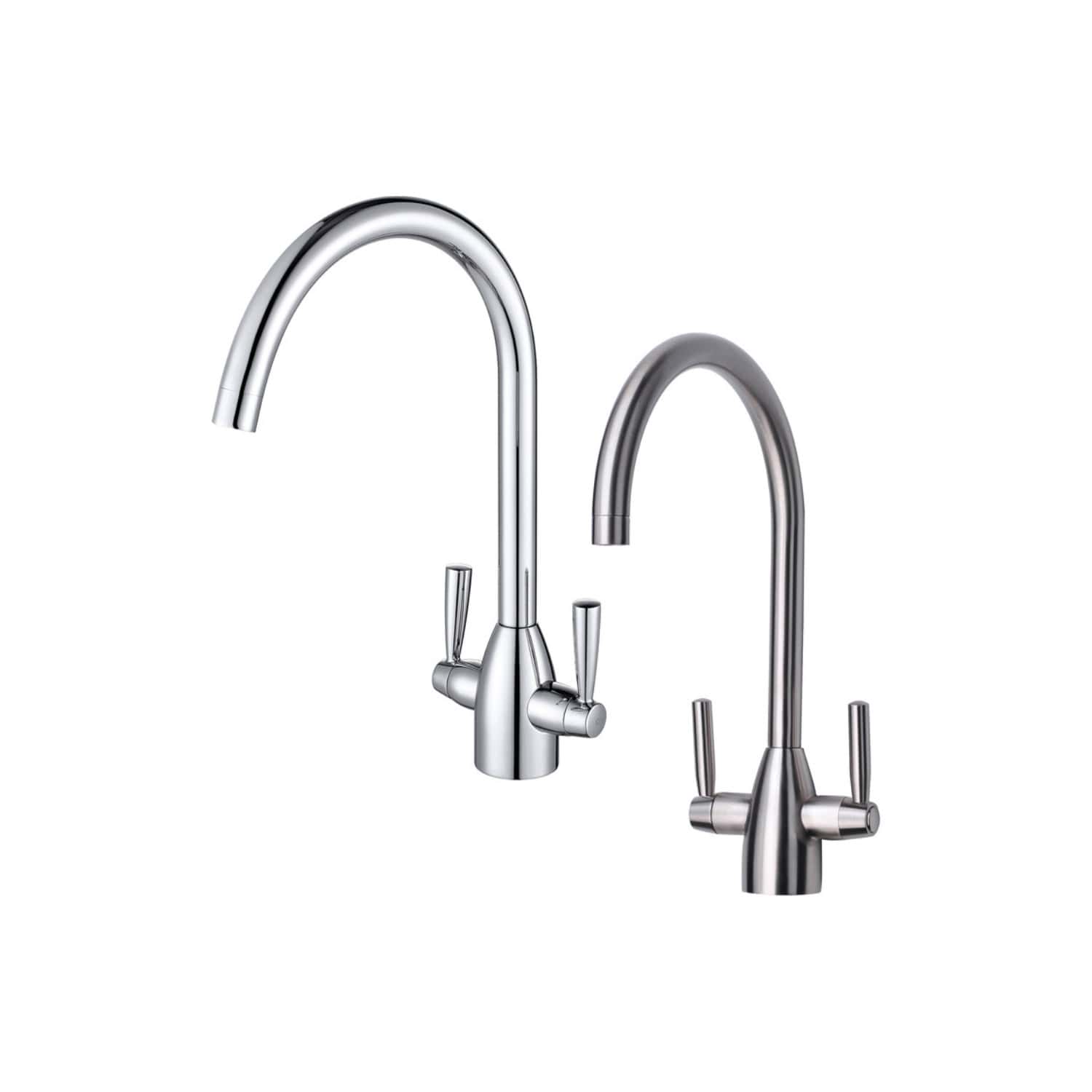 Chrome kitchen taps with high-arc design, ideal for modern bathrooms and kitchens, offering durability and style for contemporary home upgrades.