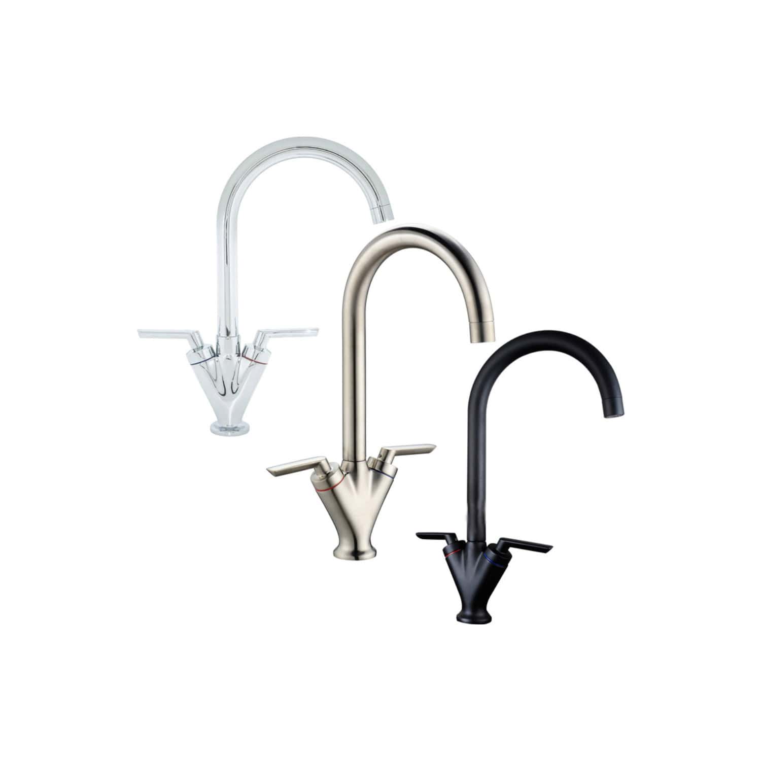 Sleek stainless steel, black, and chrome kitchen taps with modern design, suitable for contemporary bathrooms and kitchens, offering durability and style.
