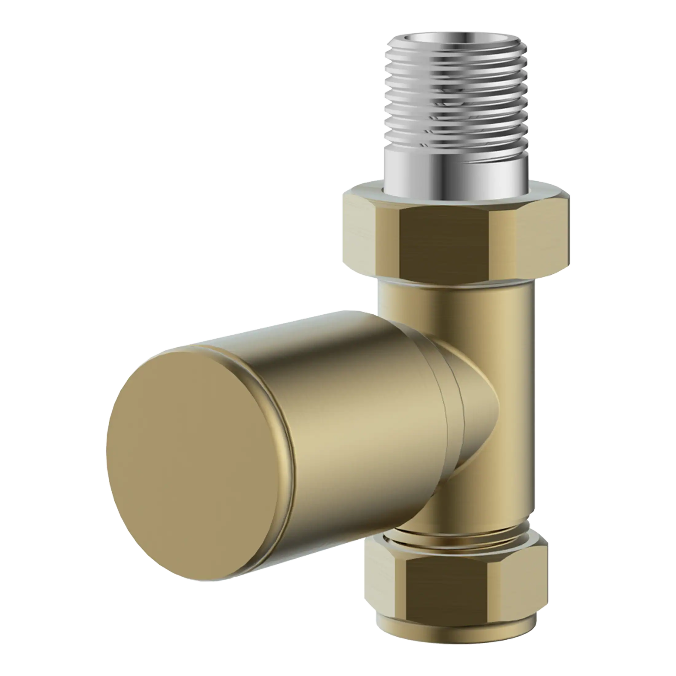 Brass thermostatic radiator valve for stylish bathroom heating systems.