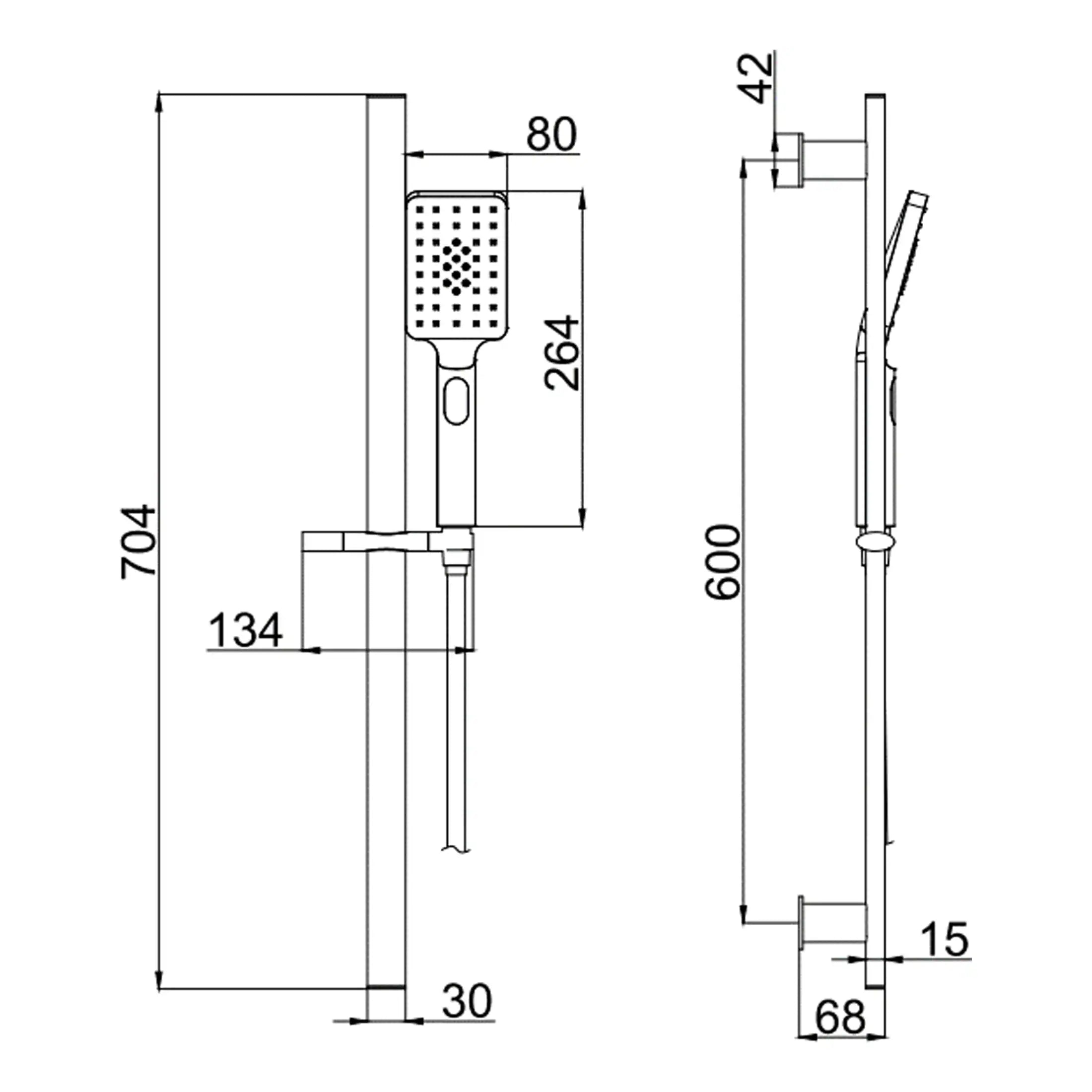 Adjustable modern shower panel with detailed technical drawing, including dimensions for installation and design features for luxury bathrooms. Perfect fit for contemporary bathroom upgrades.