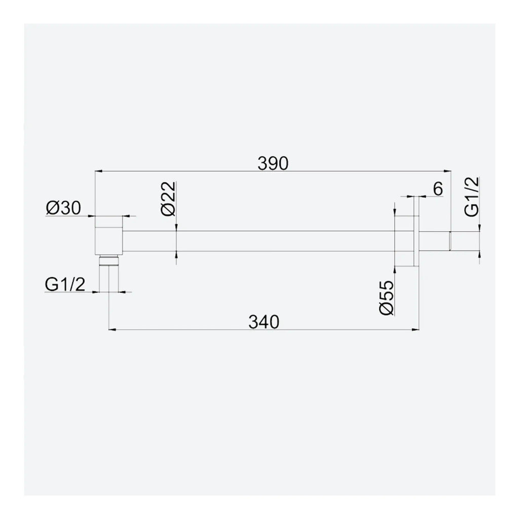 High-quality digital schematic of a bathroom fixture with detailed dimensions and threading specifications, suitable for plumbing and installation planning.