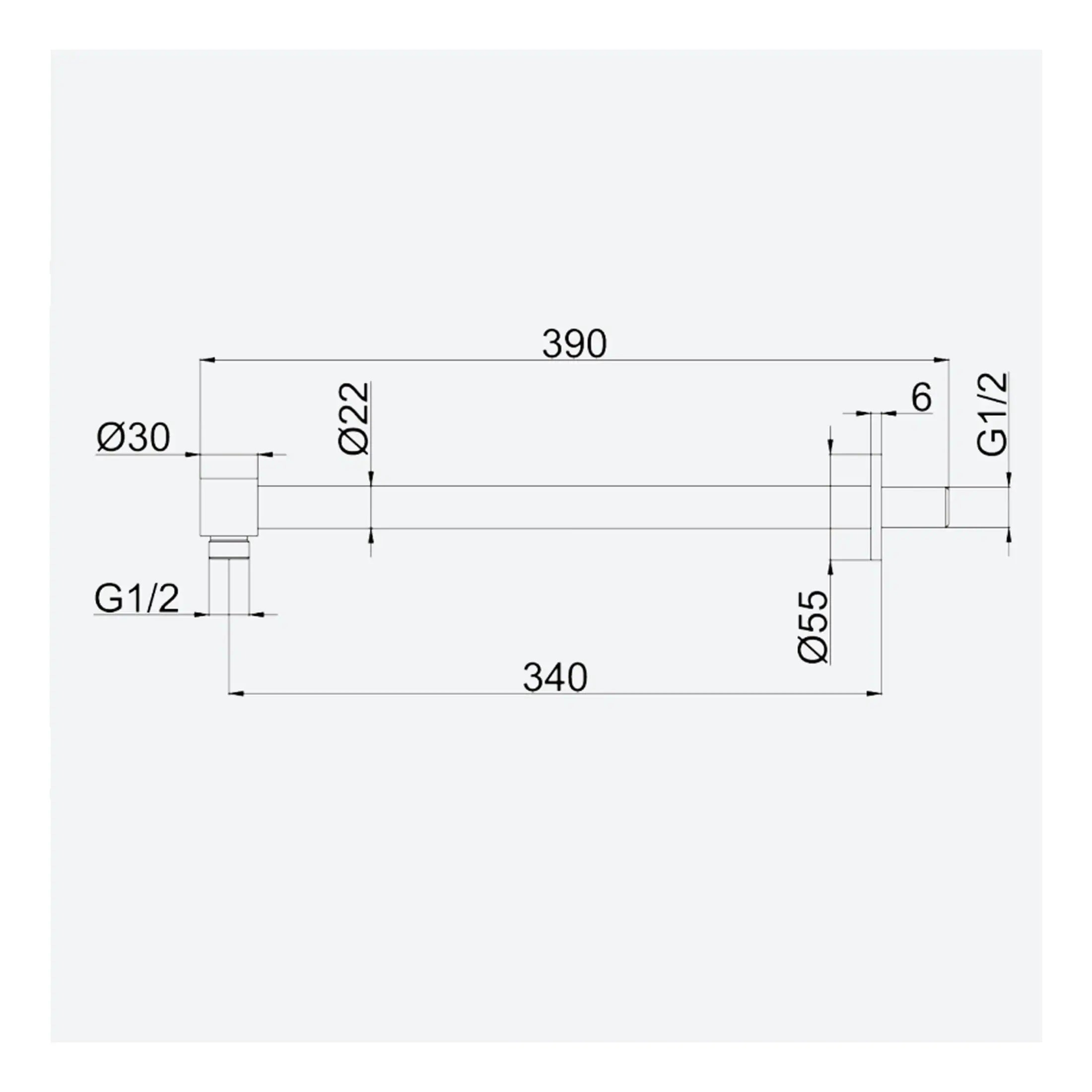 High-quality digital schematic of a bathroom fixture with detailed dimensions and threading specifications, suitable for plumbing and installation planning.