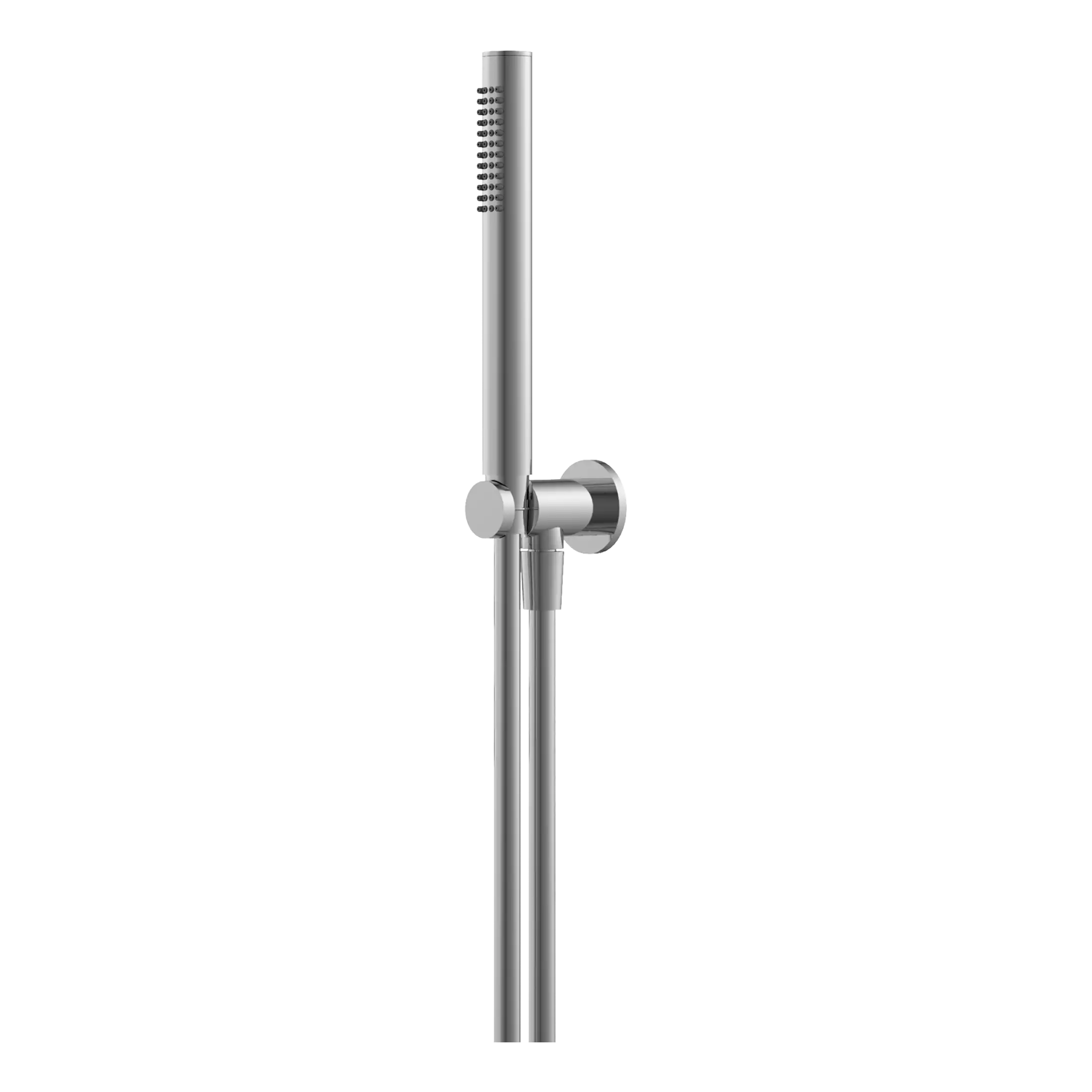 Polished chrome handheld shower head with adjustable height and modern design for luxurious bathroom installations.