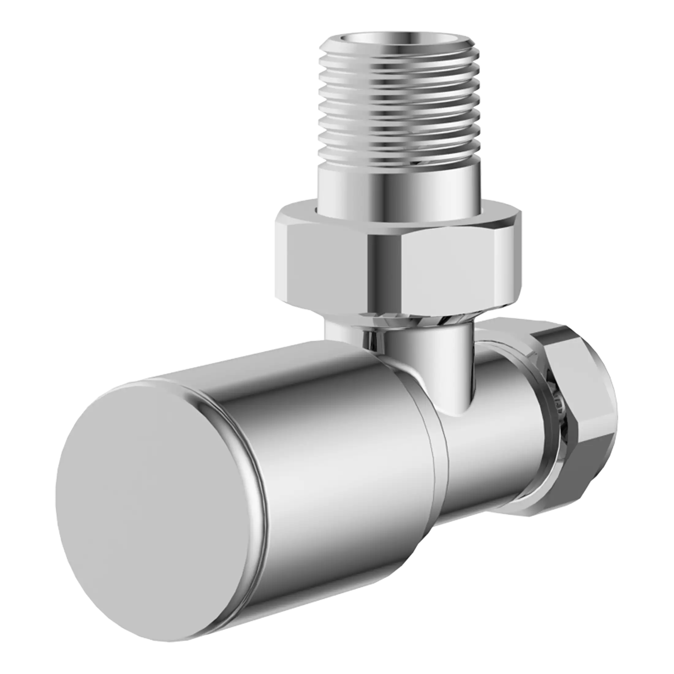 Brass radiator valve for bathroom heating systems, chrome finish, efficient flow control, compatible with modern radiators, durable and easy to install.