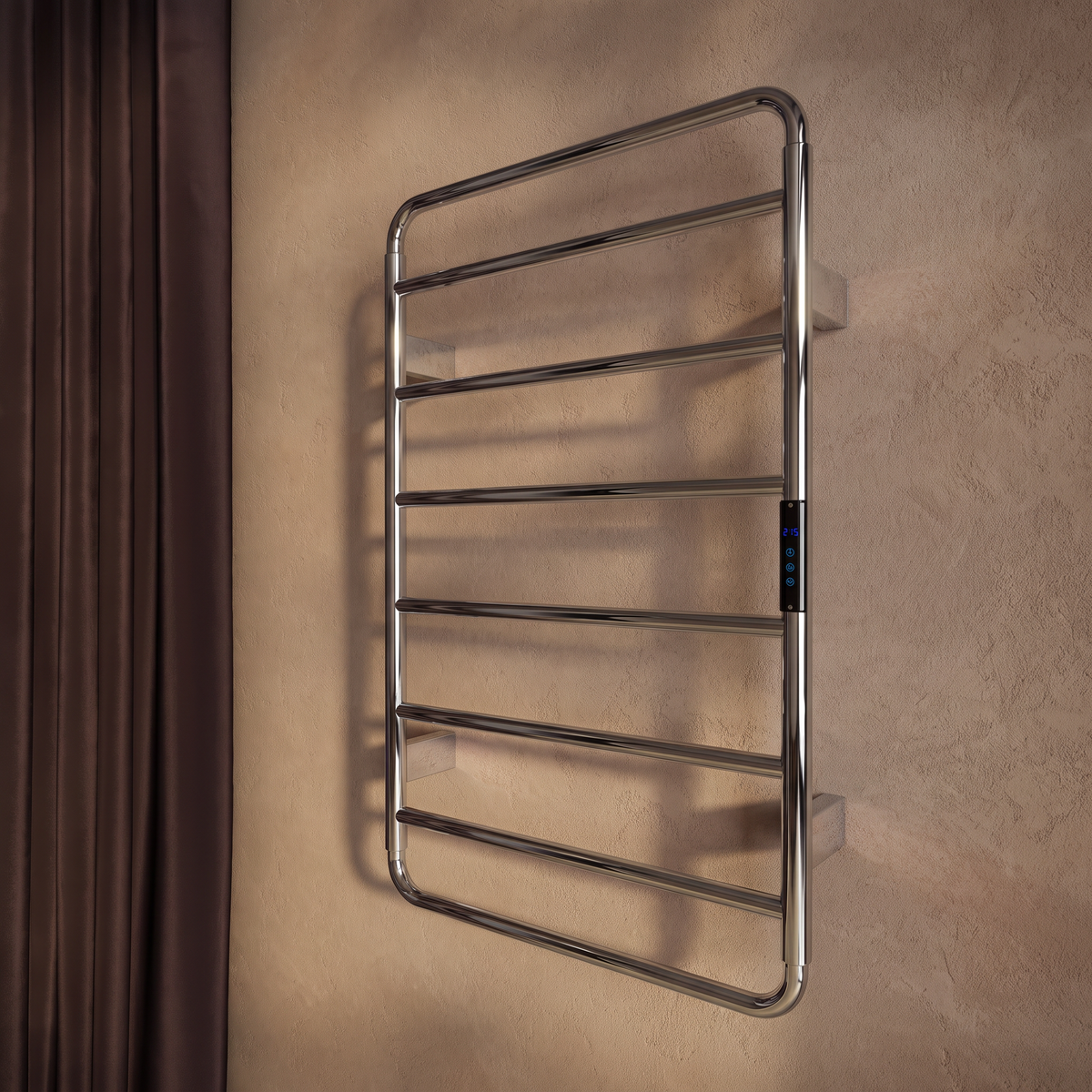 Scudo Aura Electric Towel Rail 800 x 500mm, Chrome in a bathroom setting