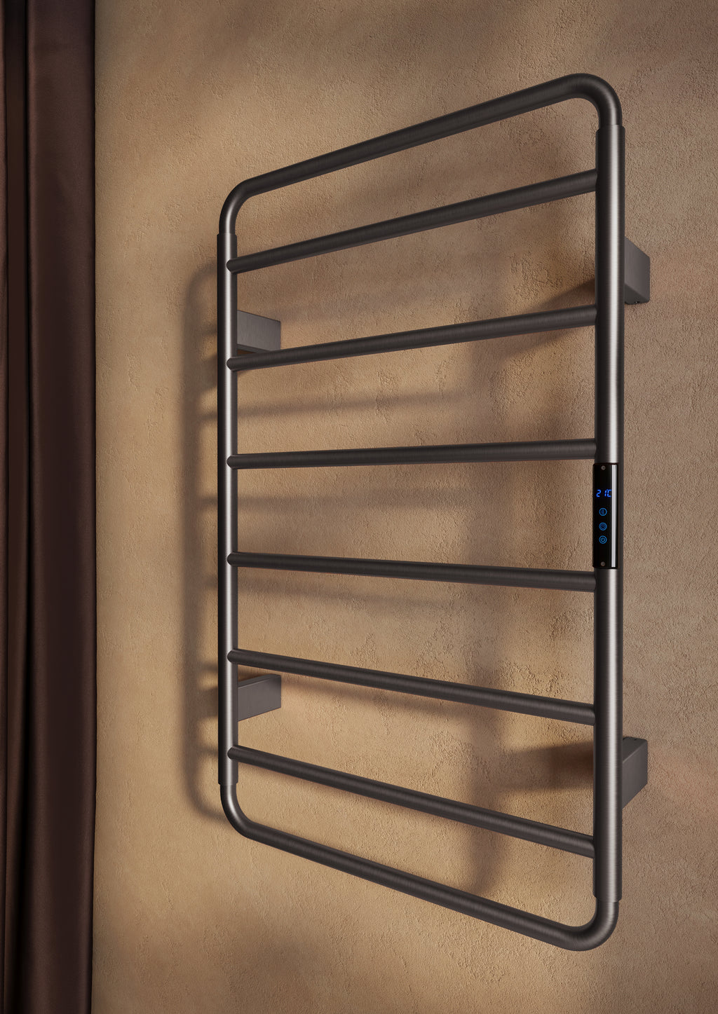 Scudo Aura Electric Towel Rail 800 x 500mm, Gun Metal in a bathroom setting