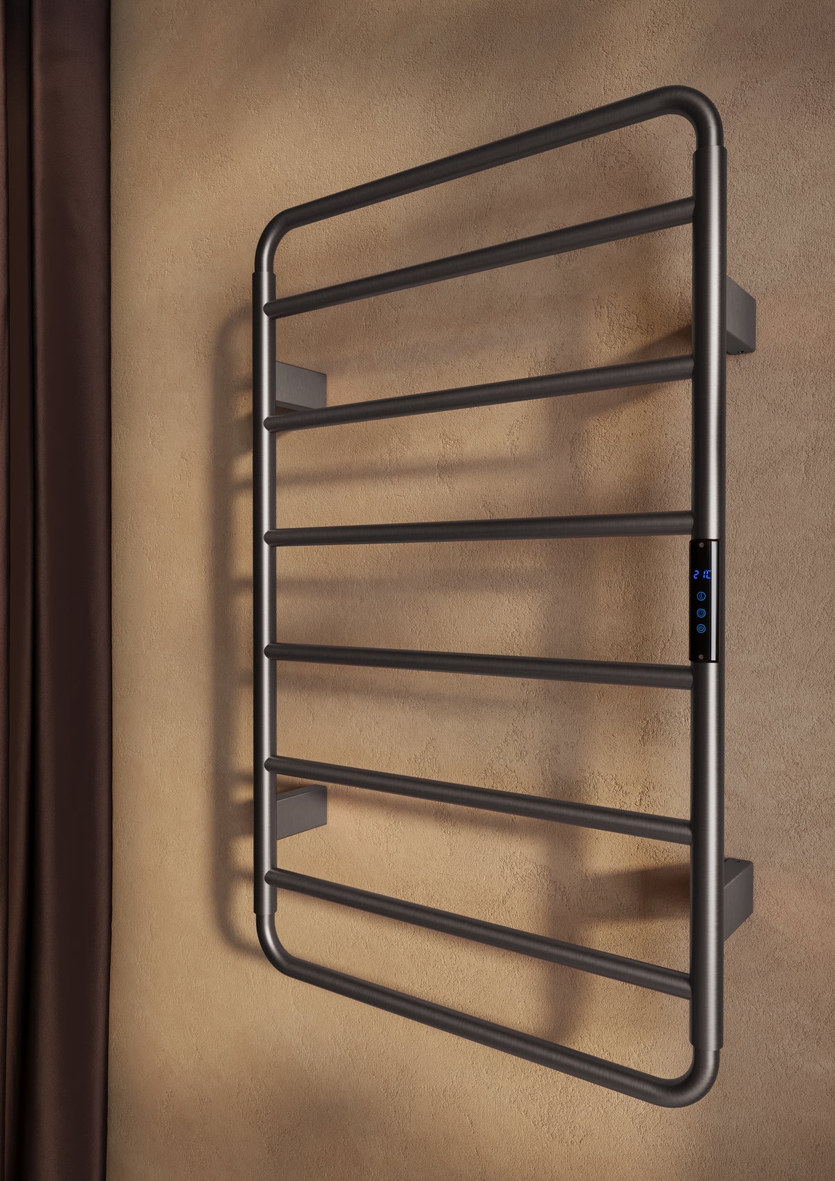 Scudo Aura Electric Towel Rail 800 x 500mm, Gun Metal in a bathroom setting