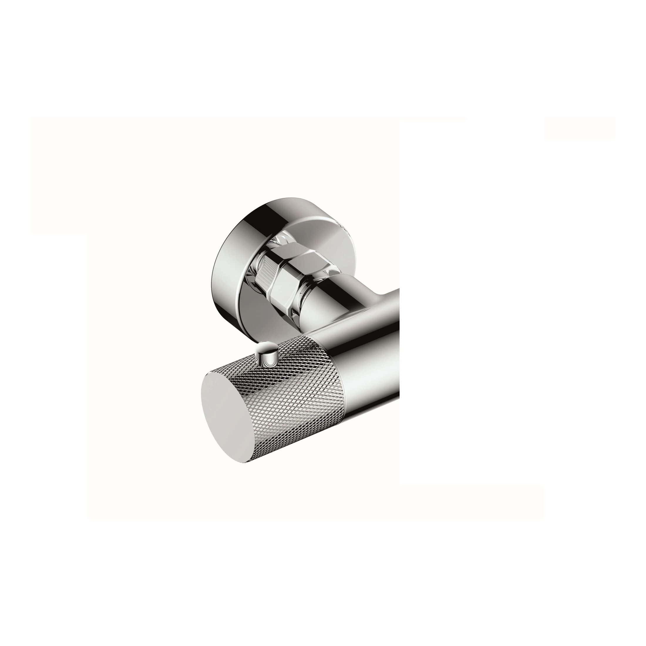 Sleek chrome bathroom thermostatic shower valve with textured control knob for precise water temperature adjustment. Modern design perfect for contemporary bathrooms.