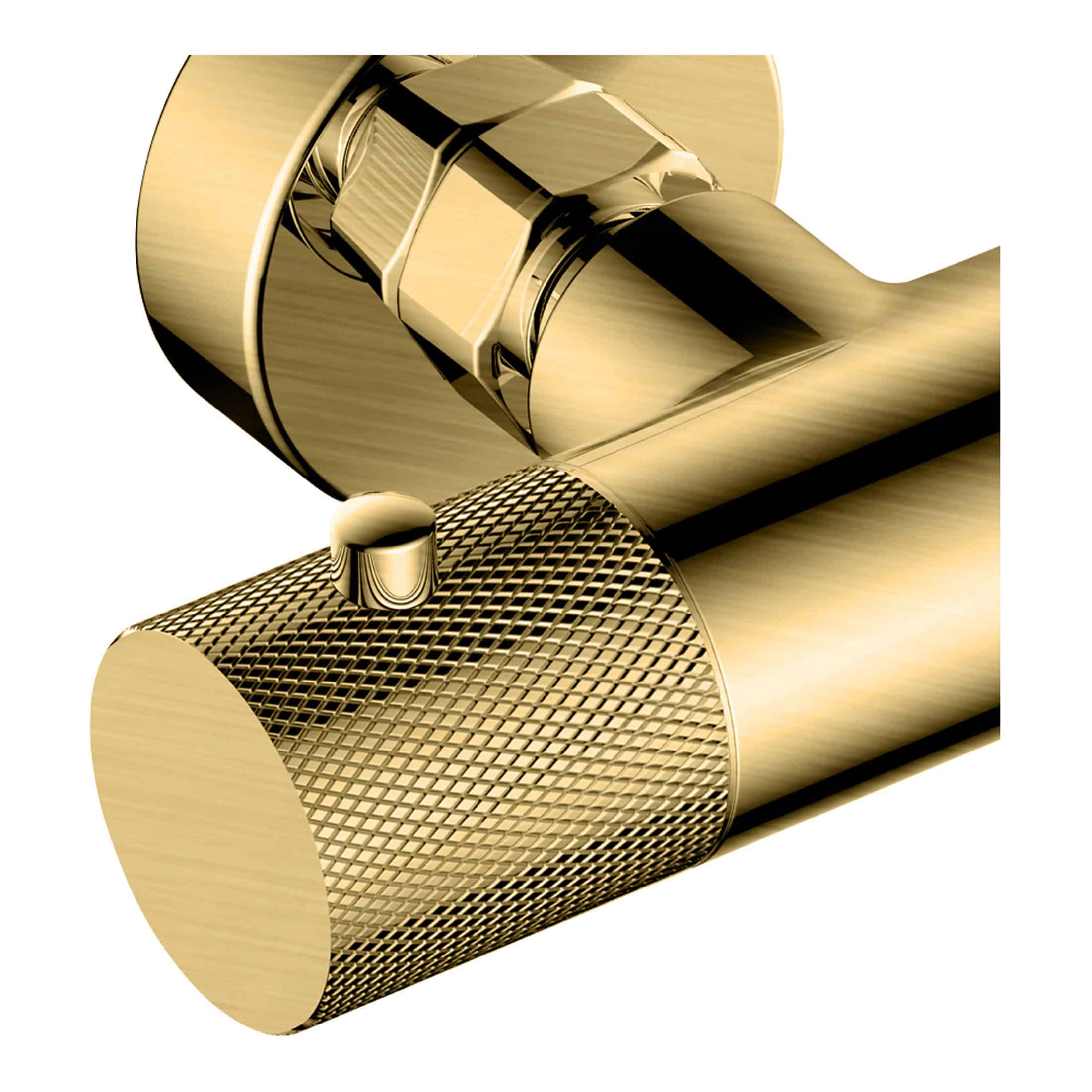 Bright gold bathroom hardware faucet close-up, modern high-quality chrome finish, sleek stylish design for luxury bathroom renovations and fixtures.