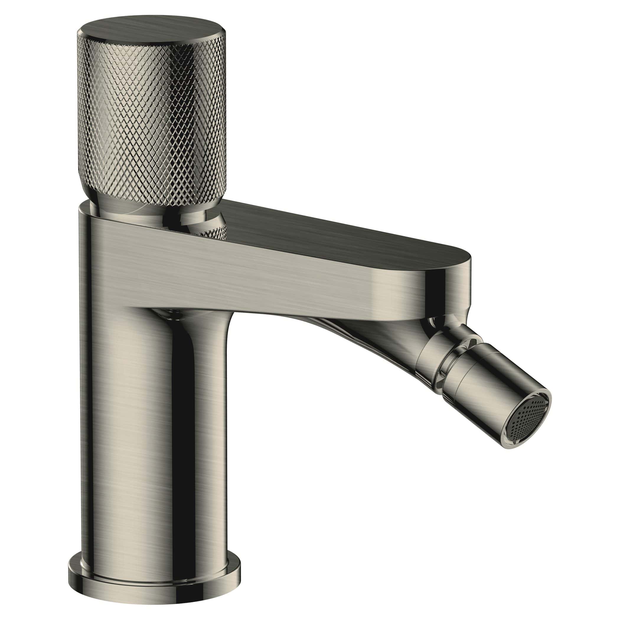 Shiny stainless steel bathroom sink faucet with modern design, curved spout and textured handle for stylish bathroom or kitchen use. Perfect for contemporary bathroom renovations.