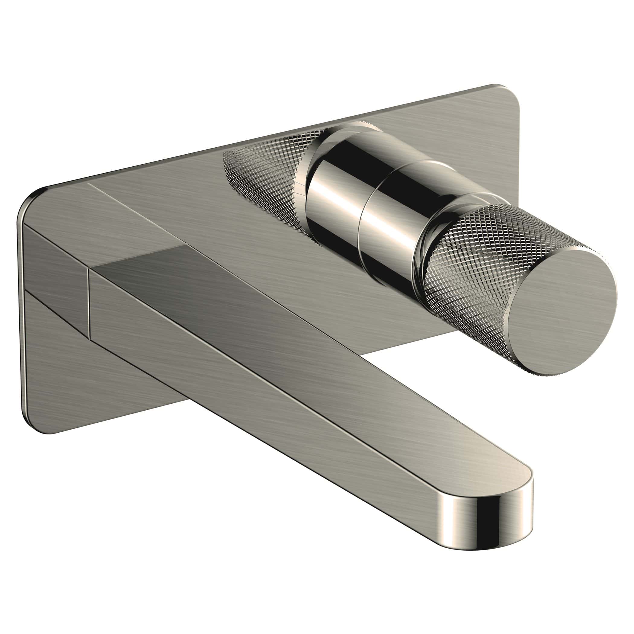 Sleek modern chrome bathroom mixer tap with textured control handle, designed for contemporary bathroom settings by Bubly Bathrooms.