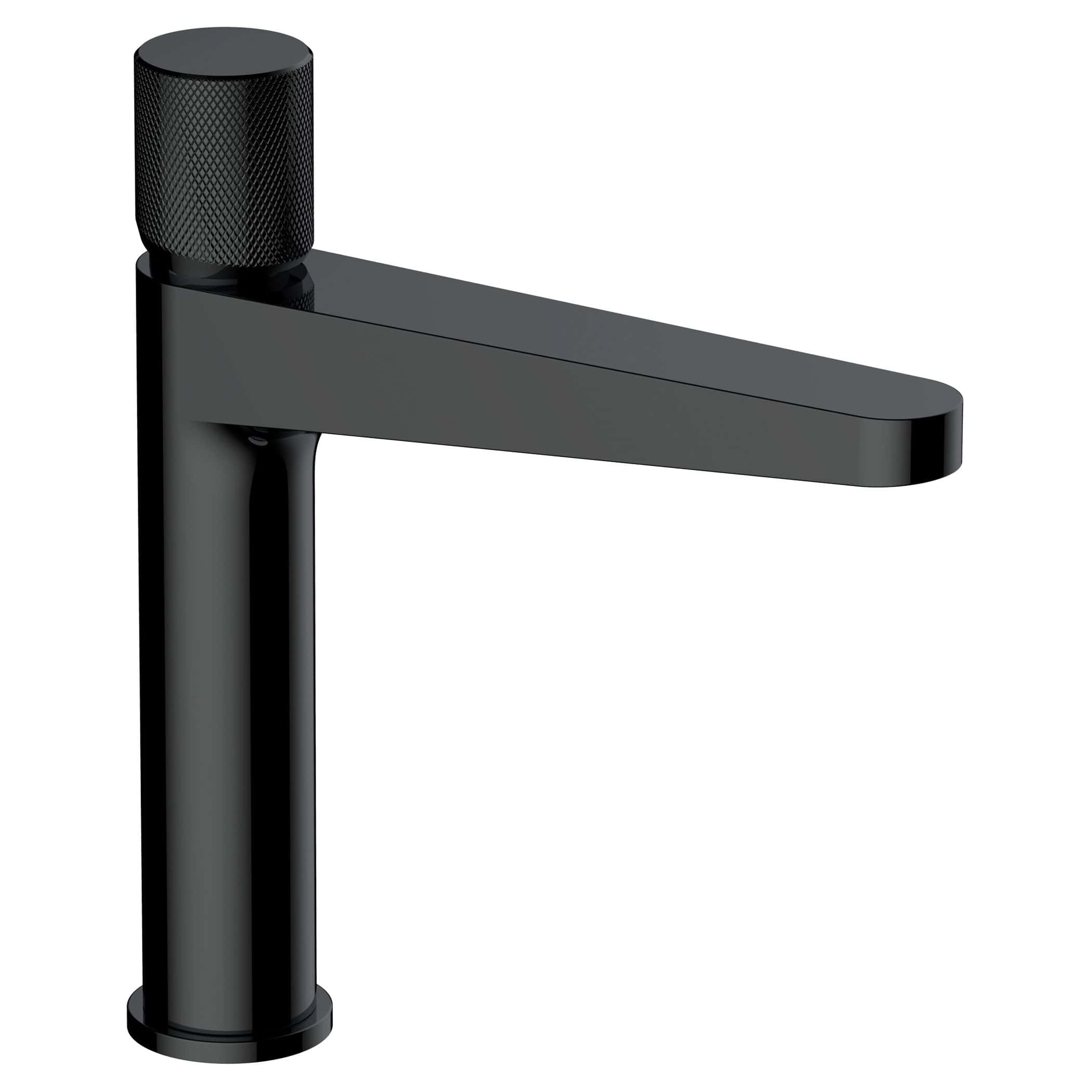 Sleek black bathroom tap with a modern minimalist design, perfect for contemporary bathroom sinks and wash stations. Durable material suitable for daily use.