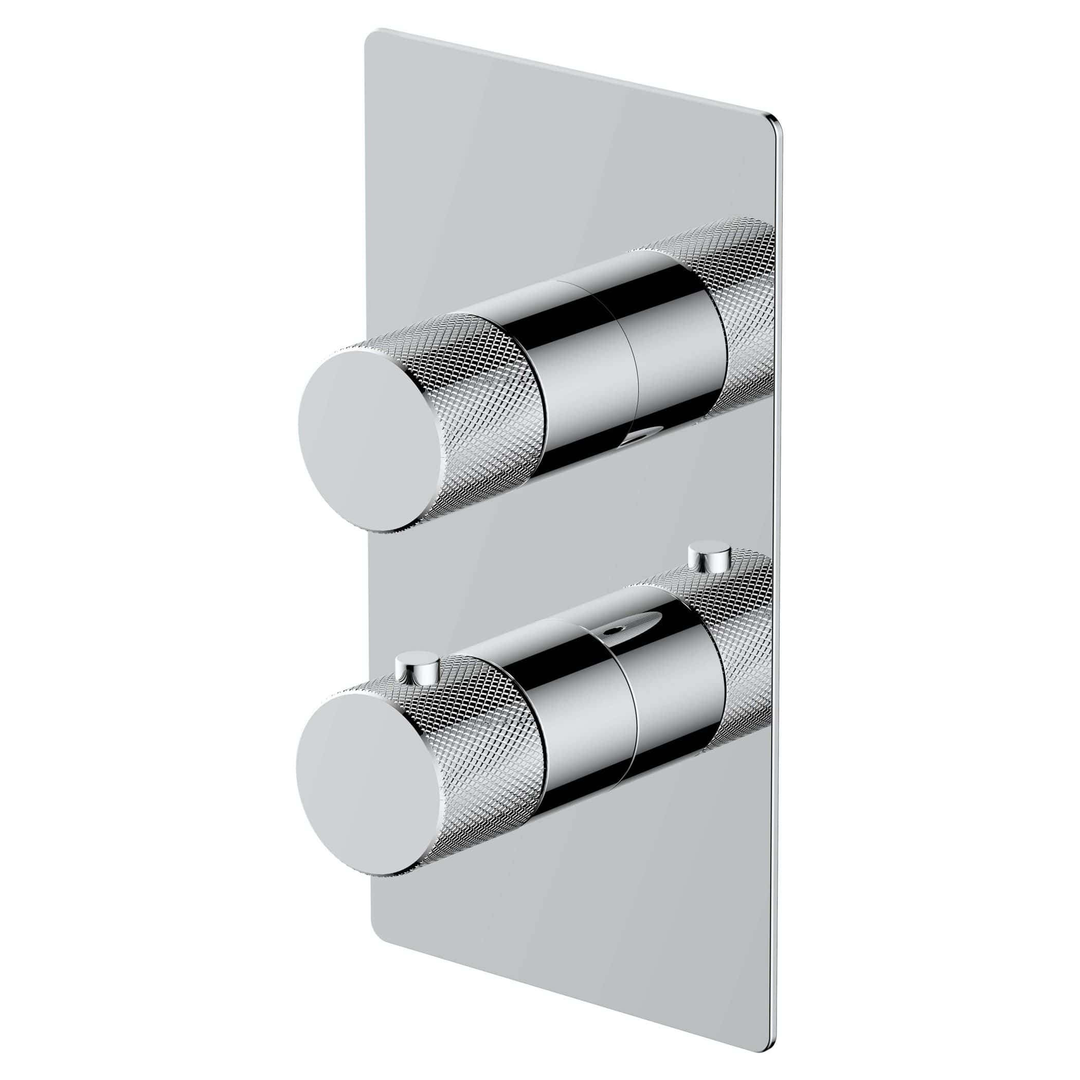 Sleek modern shower control valve with chrome finish, ideal for luxurious bathroom renovations and installations.