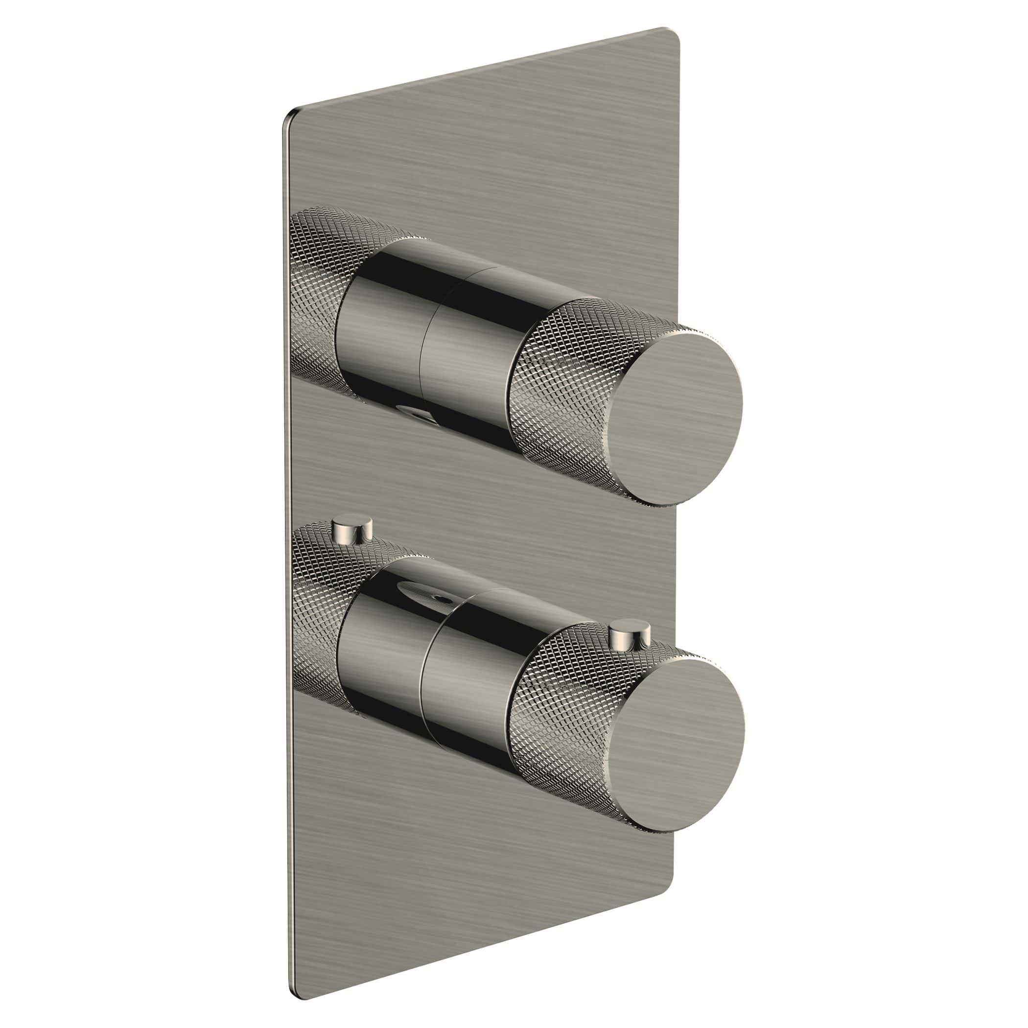 Chrome twin shower control panel for modern bathrooms, featuring sleek, user-friendly design, durable metal finish, and easy temperature adjustment for a stylish bathroom upgrade.