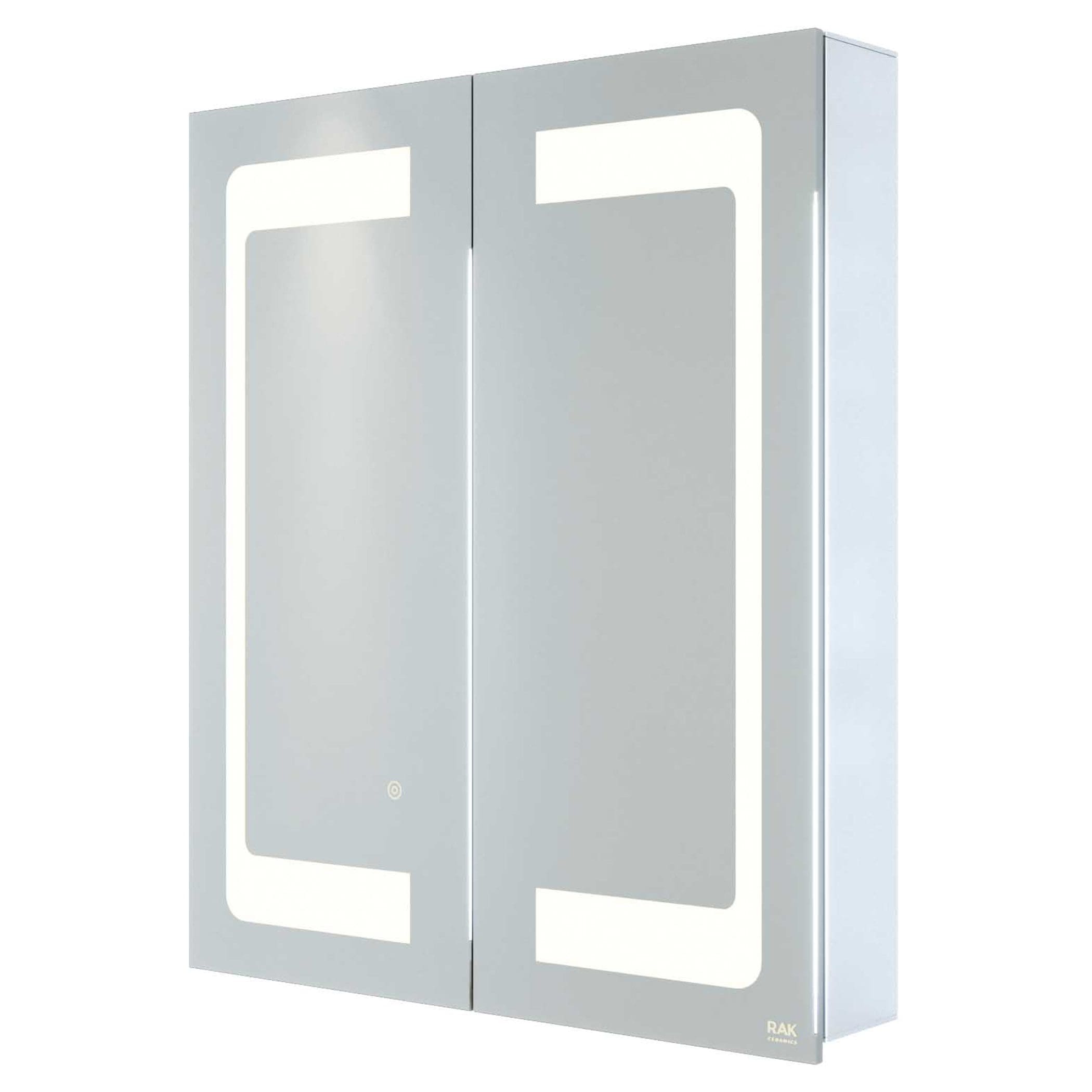 Elegant sleek mirrored bathroom cabinet with LED lighting, ideal for modern bath environments, providing stylish storage and illumination.