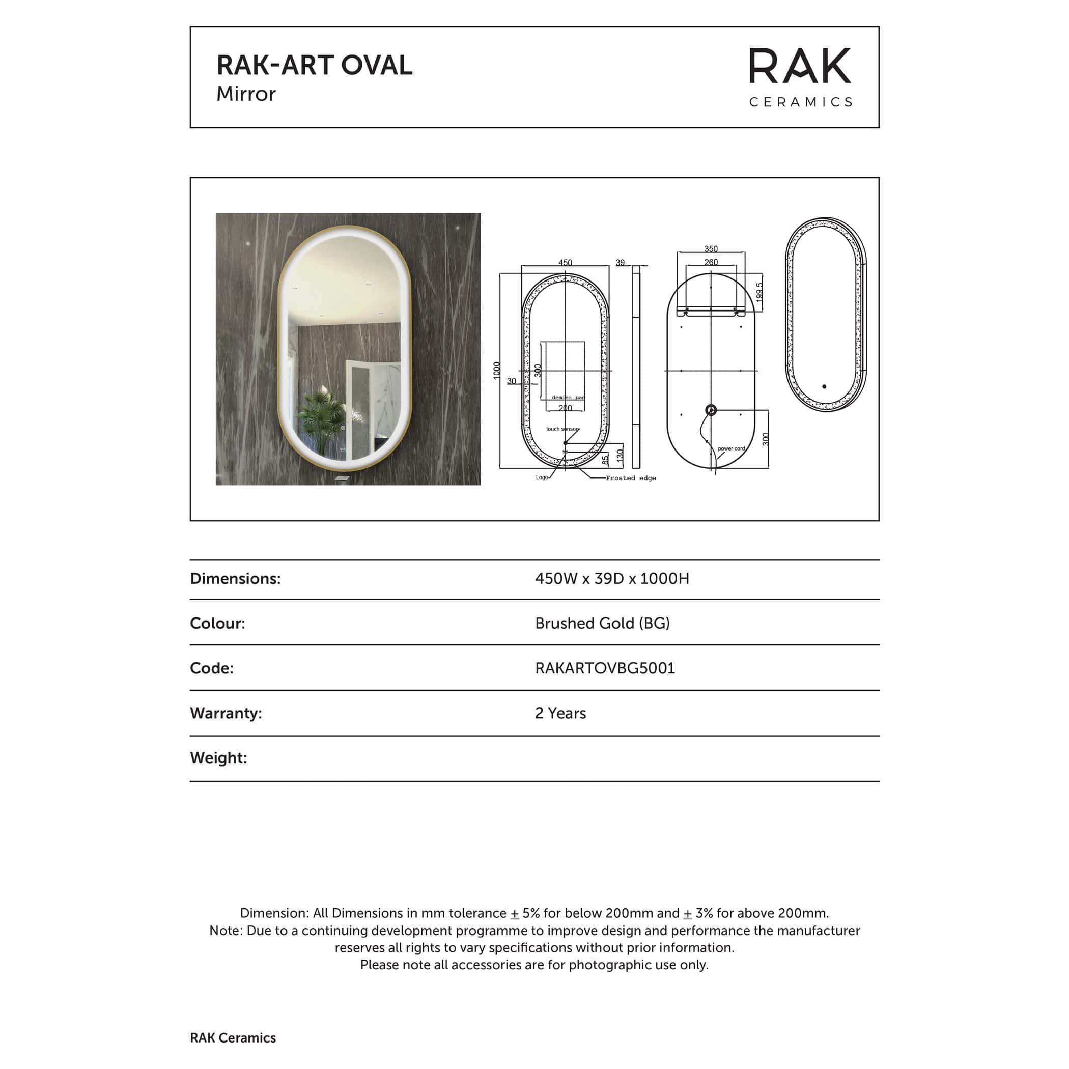 Sleek oval mirror with brushed gold finish, contemporary design ideal for modern bathrooms, includes LED lighting and touch sensor, perfect for enhancing bathroom decor and function.