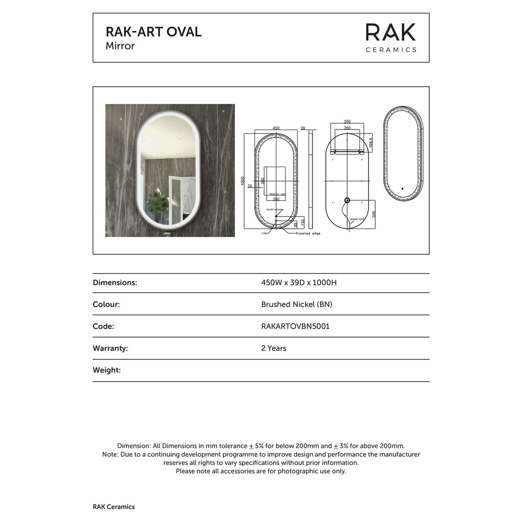 Seamless oval bathroom mirror with LED lighting, designed for modern bathroom decor, featuring brushed nickel finish and sleek aesthetic.