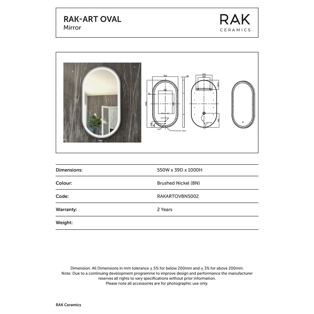 Sleek oval bathroom mirror with LED lighting, brushed nickel finish, and modern design, perfect for contemporary bathroom interiors.