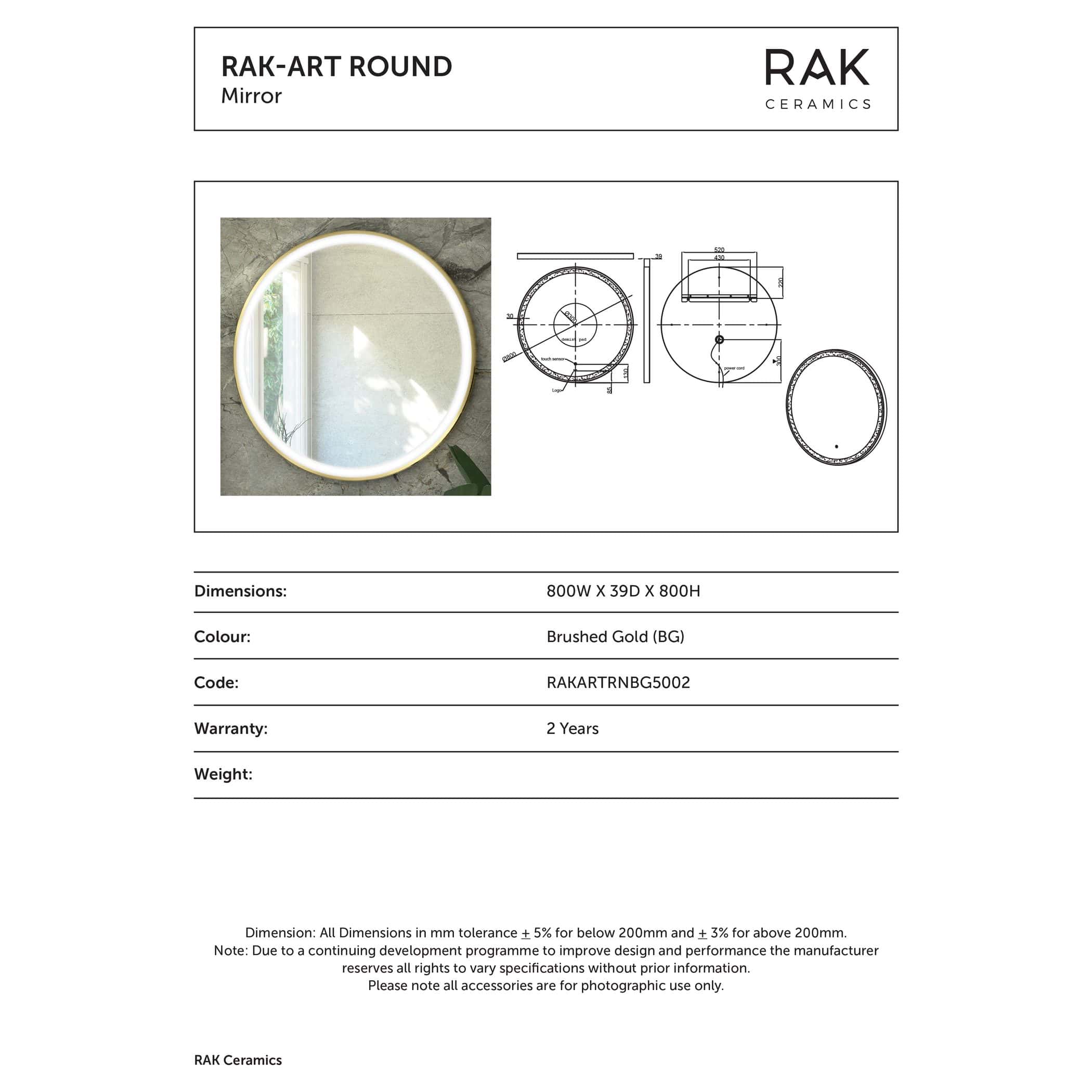 Bright circular mirror with integrated LED lighting, modern bathroom decor, and precise technical specifications for installation; ideal for contemporary bathroom designs.