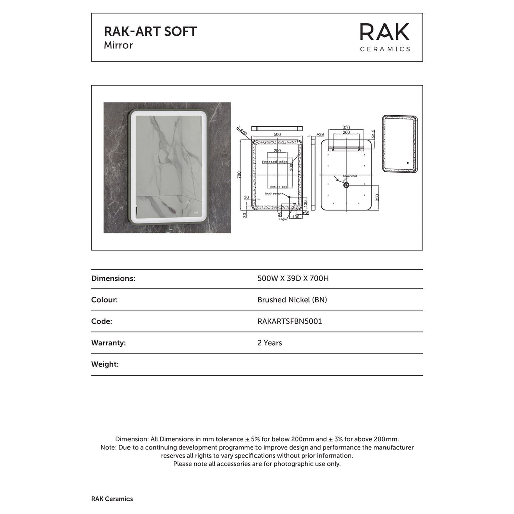 Sleek marble-effect bathroom mirror with brushed nickel frame, modern design, ideal for contemporary bathrooms, featuring precise dimensions and durable build.