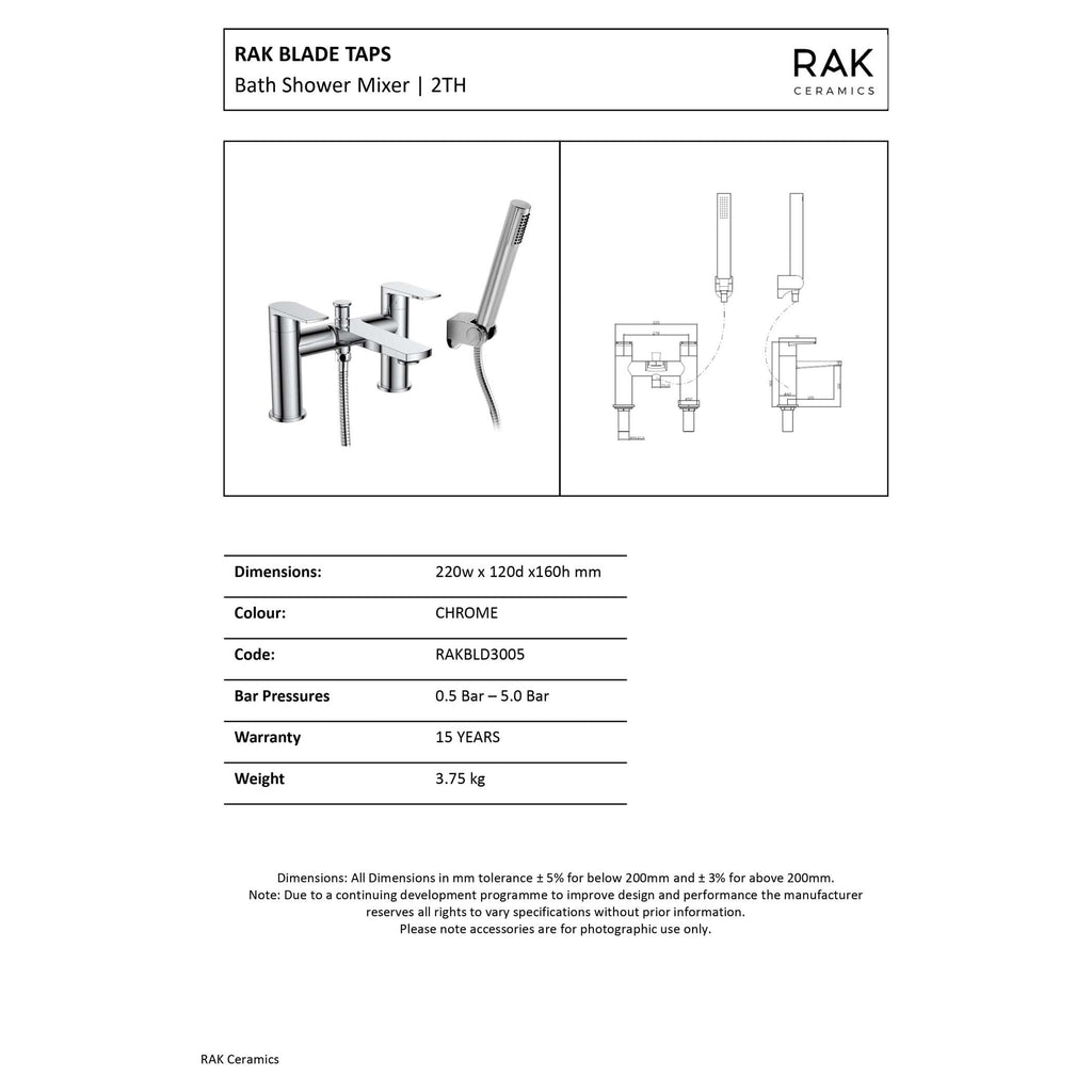 Shiny chrome bath shower mixer with handheld shower head, modern bathroom tap set, RAK Ceramics design for stylish bathroom renovations.