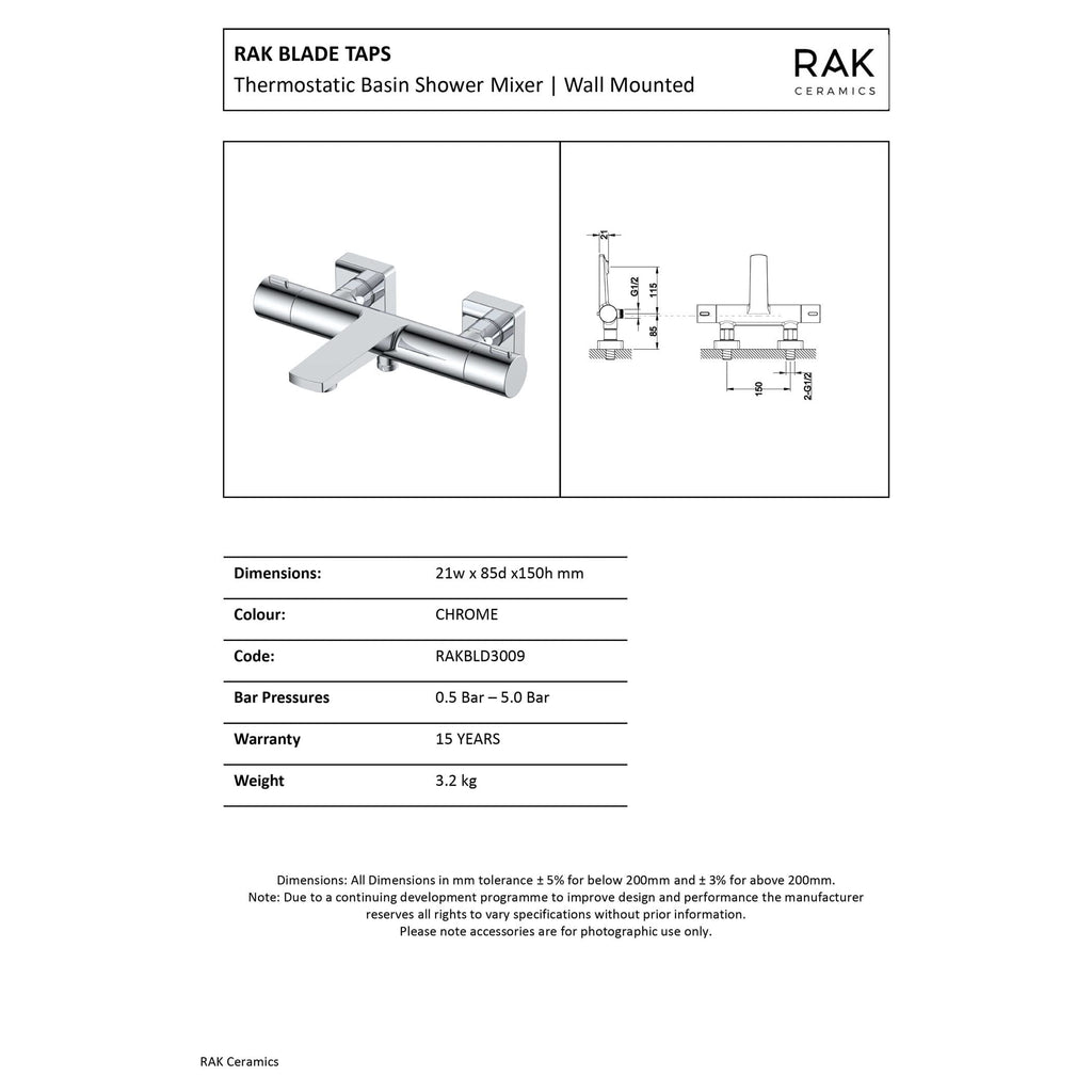 Sleek chrome thermostatic basin shower mixer wall-mounted for modern bathrooms.