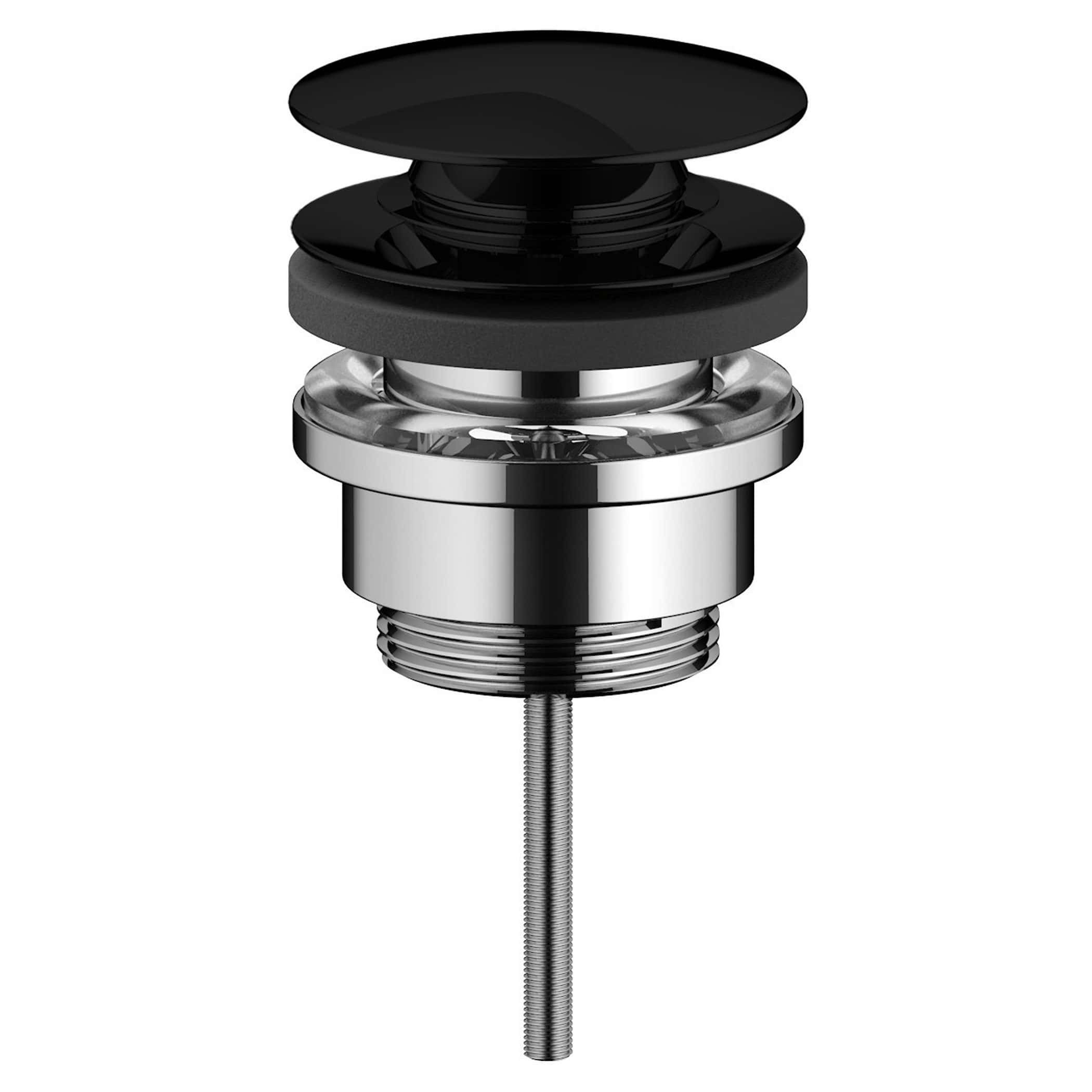 Sleek black and chrome bathroom sink drain assembly with modern design, suitable for contemporary bathrooms for optimal drainage and aesthetic appeal.
