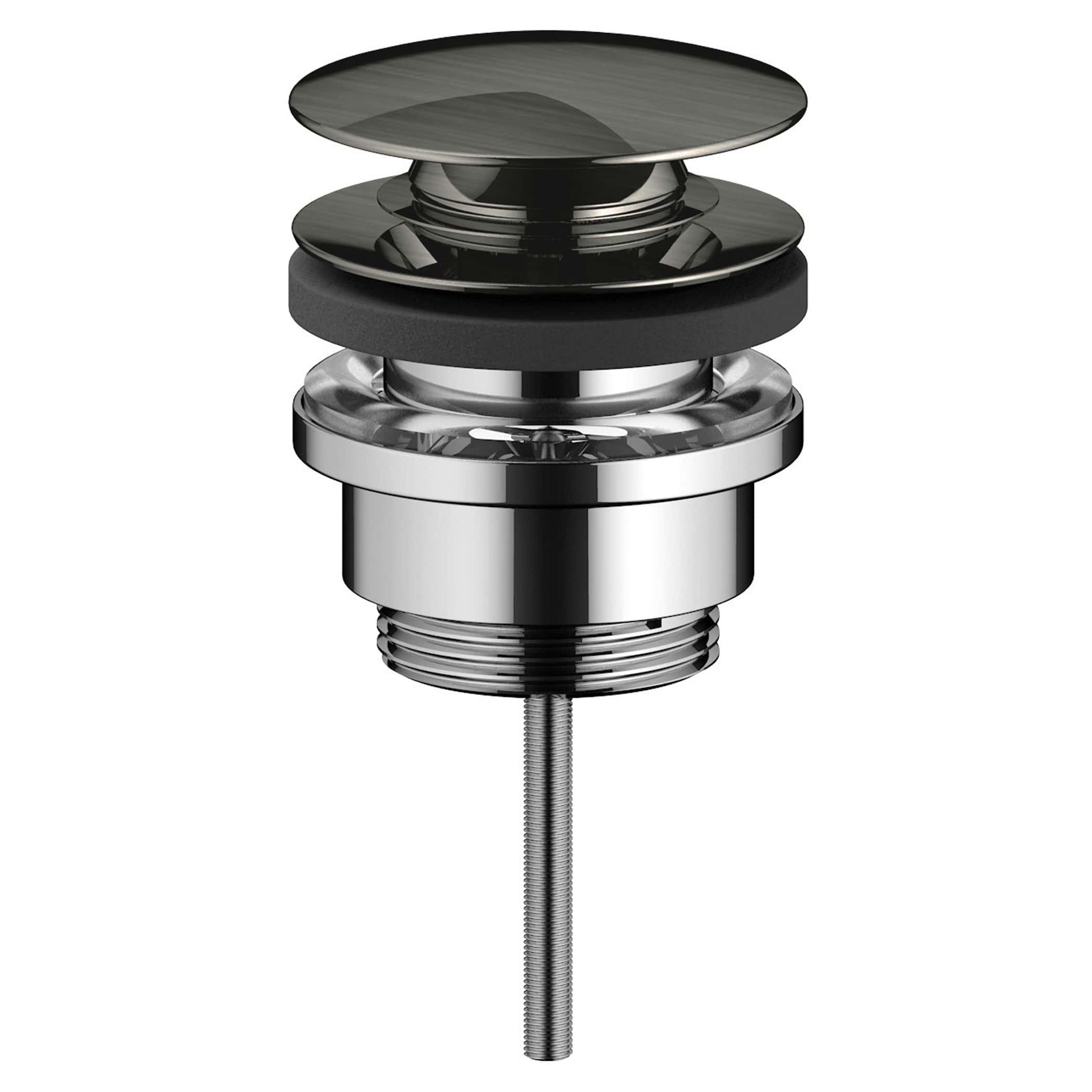 Chromed bathroom sink drain PURO, with overflow and rubber seal, modern plumbing fixture.