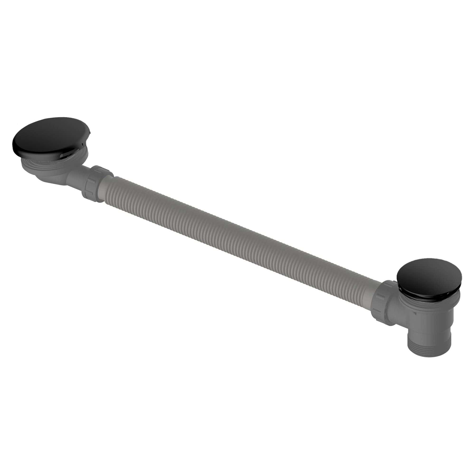 Flexible bathroom sink drain pipe with black caps, durable PVC material, and adjustable fittings for easy installation and leak prevention in modern bathroom setups.
