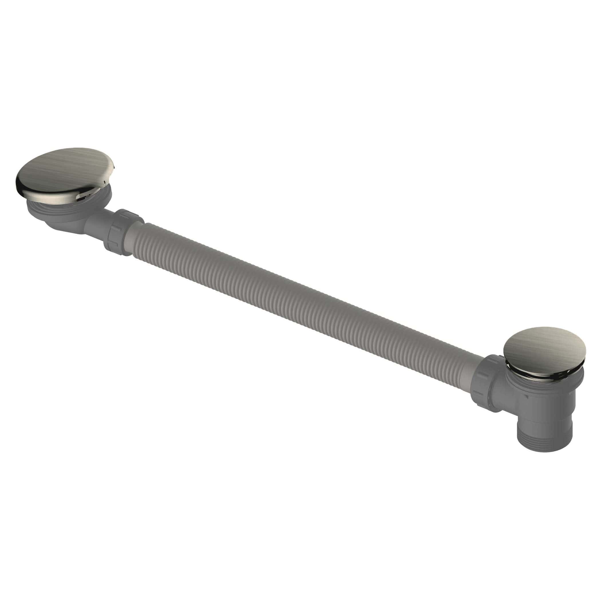 Flexible sink waste pipe with chrome-plated push-button pop-up waste for bathroom basins. Easy to install, durable, and designed for optimal bathroom plumbing maintenance.
