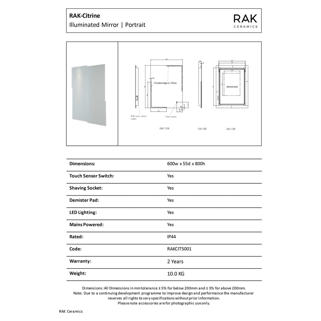 Bright illuminated bathroom mirror with touch sensor, shaving socket, demister pad, LED lighting, and modern design, perfect for contemporary bathroom interiors.