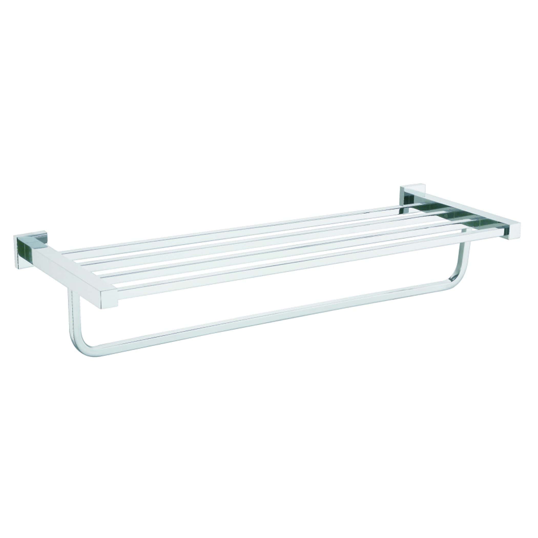 Chrome bathroom towel rack with a modern design, ideal for bathroom organisation and drying towels efficiently. Durable metal construction with sleek finish for easy maintenance and style.